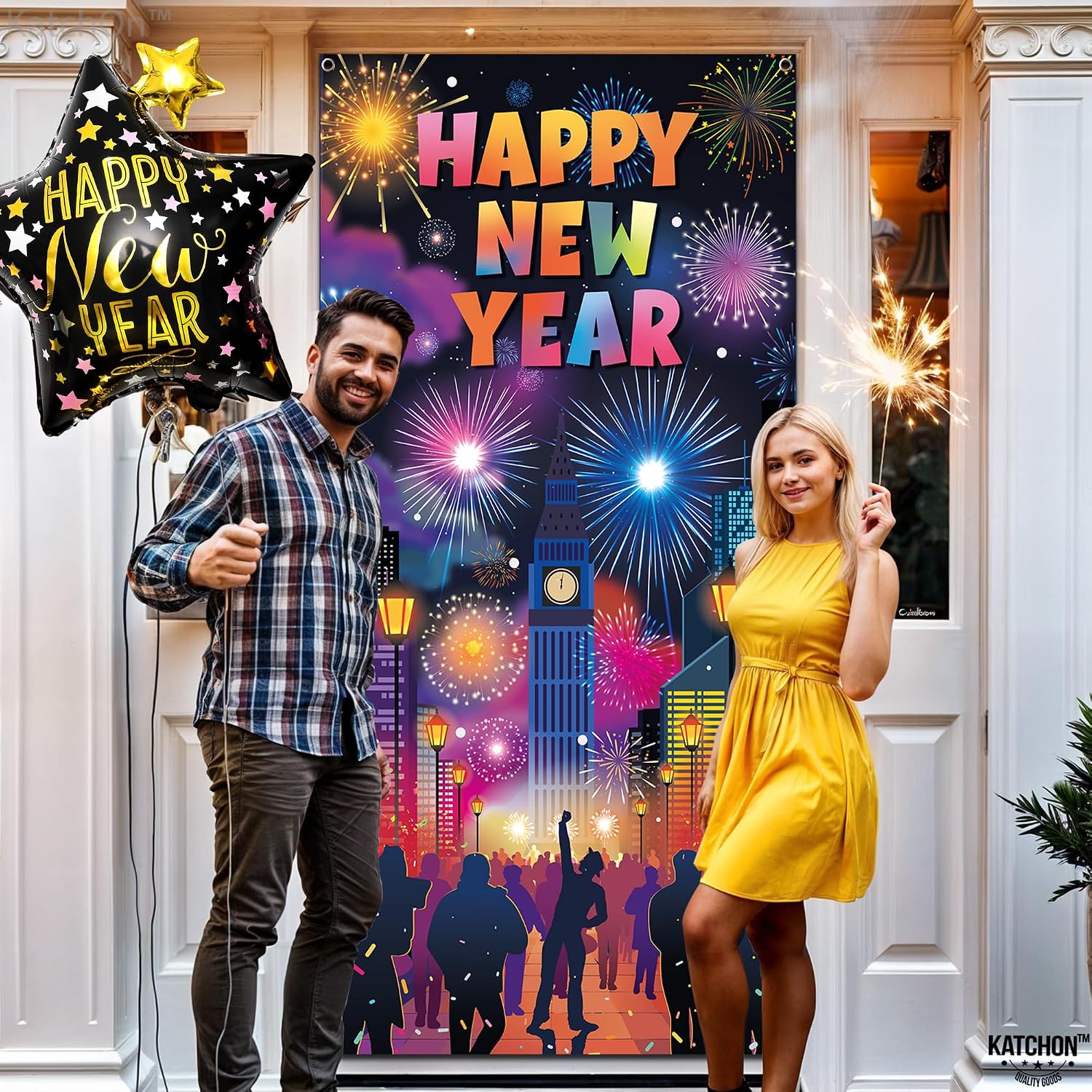 Detalle 2 de KatchOn XtraLarge Happy New Year Door Cover 74x36