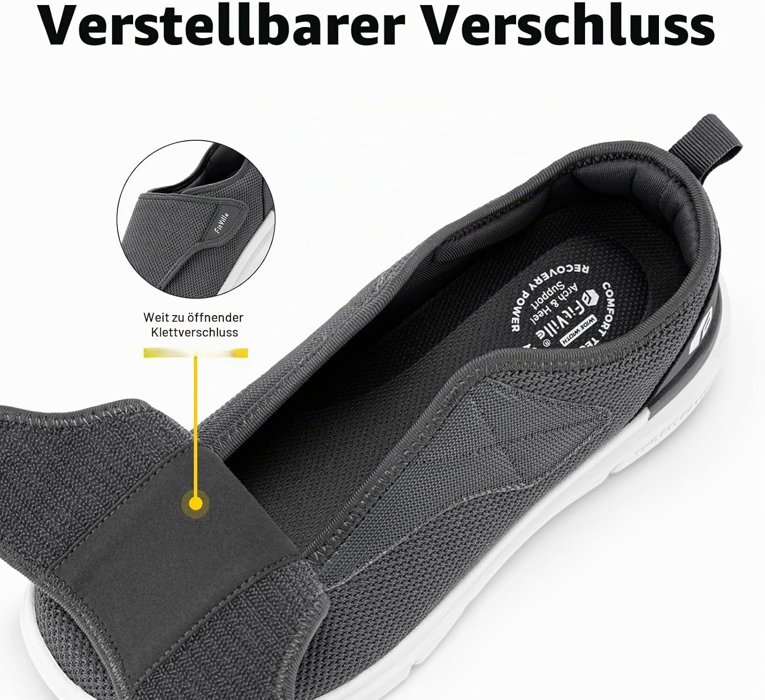 Thumbnail 2 de FitVille Schuhe Herren Extra-Weit mit Klettverschluss EasyTop Wings V2 – Pflege-Hausschuhe mit rutschfester Sohle
