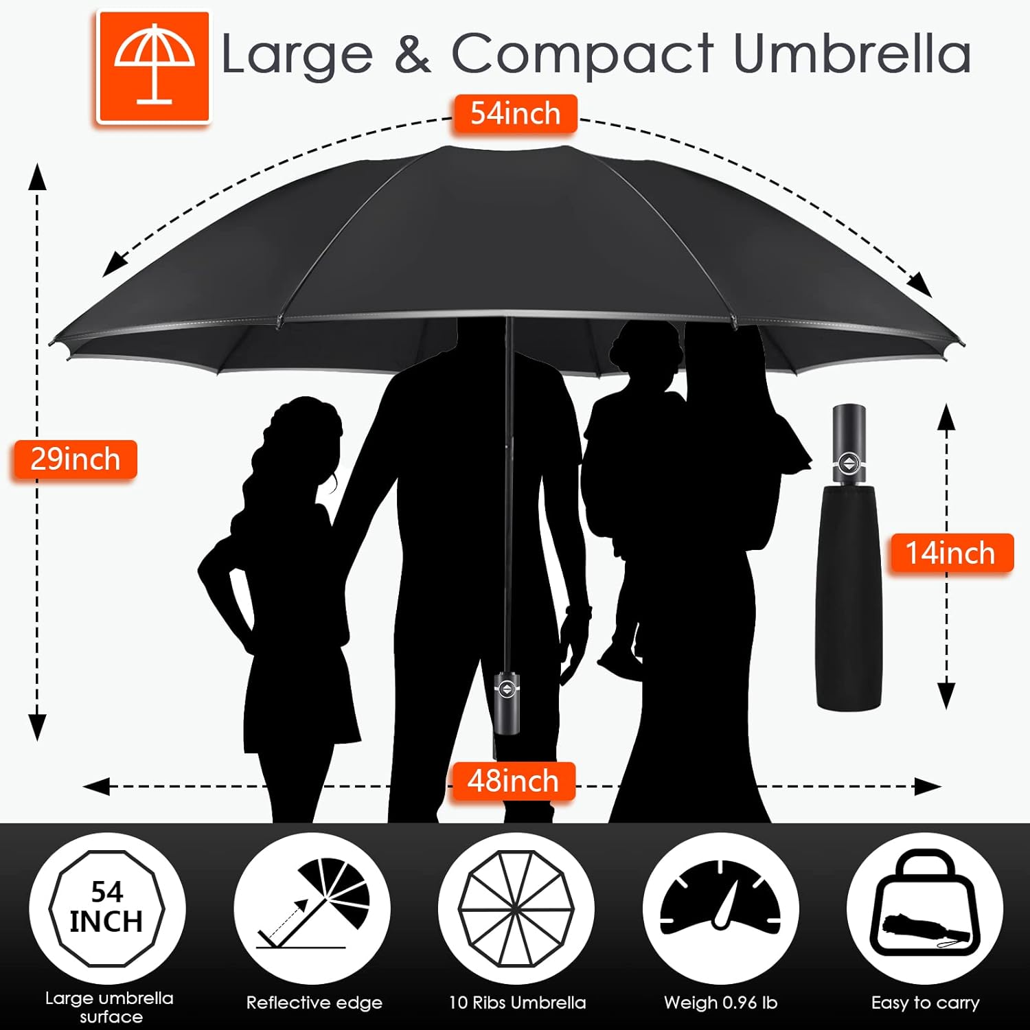 Thumbnail 3 de Bodyguard Inverted Umbrella (Large) — Windproof Reverse Folding with Reflective Stripe & Cover Bag