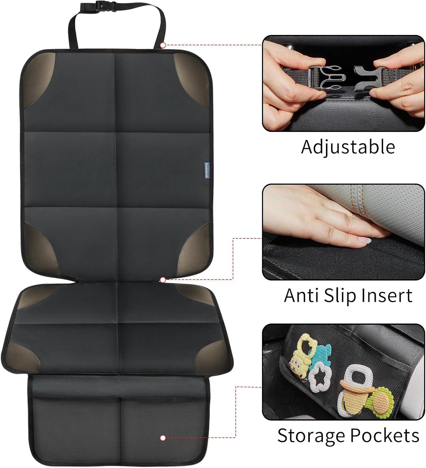 Thumbnail 4 de Psumuabrre Protection de siège voiture pour enfant imperméable antidérapante avec poches de rangement (compatible ISOFIX), gris foncé – 2 pièces