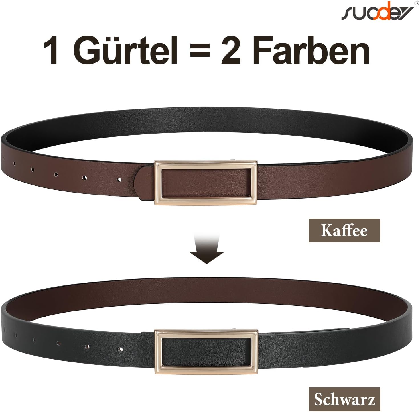 Thumbnail 2 de SUOSDEY Damen-Wendegürtel aus Kunstleder mit goldener Schnalle (schmal, 2,3 cm)