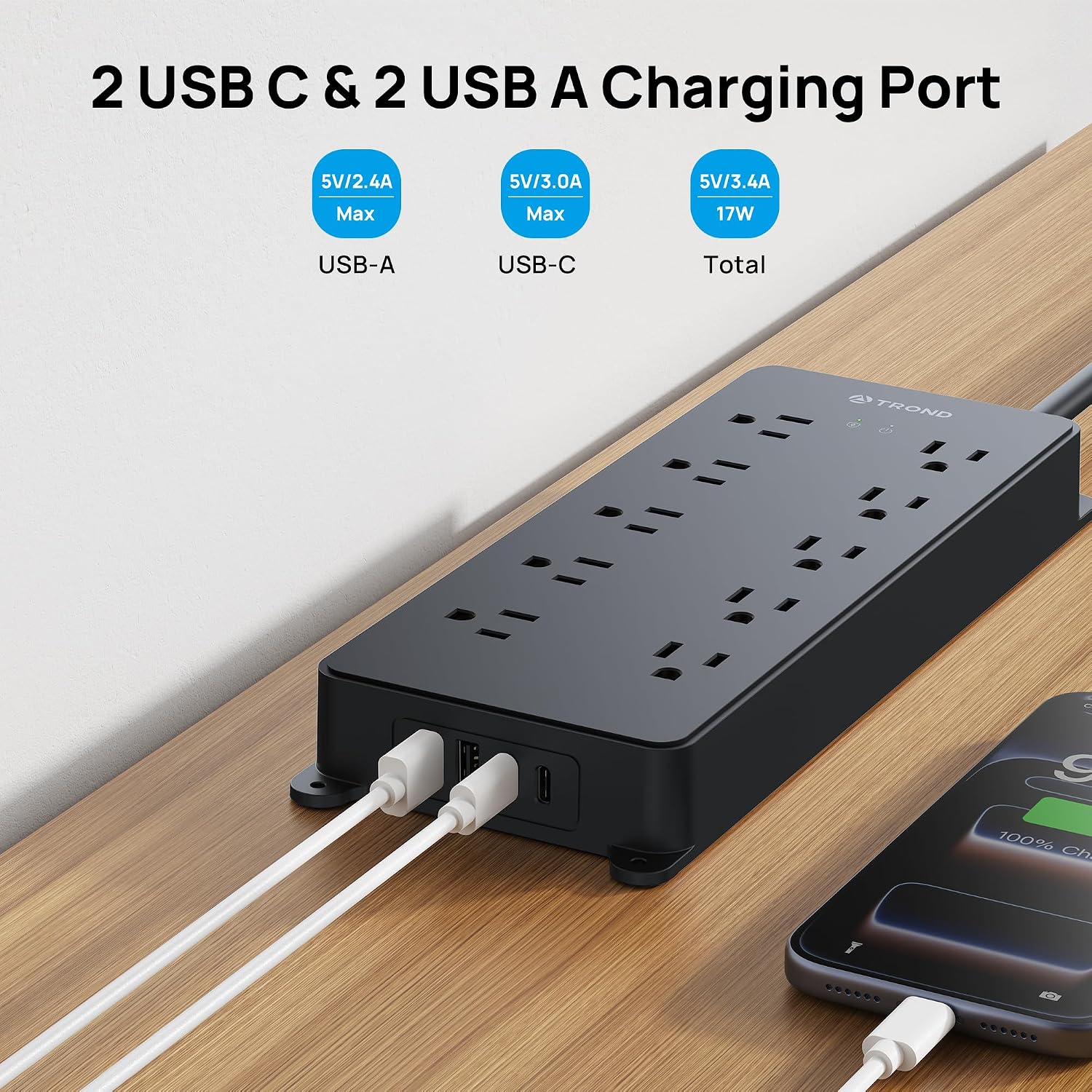 Detalle 1 de TROND Surge Protector Power Bar, 10 Outlets