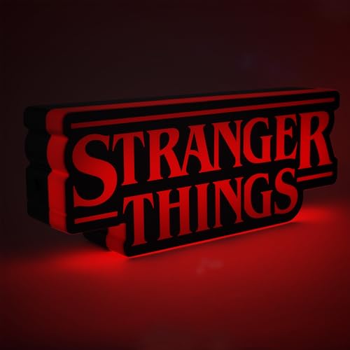 Detalle de Paladone Luz con forma del logo de Stranger Things — 30 cm, lámpara de pared o escritorio con USB o pilas