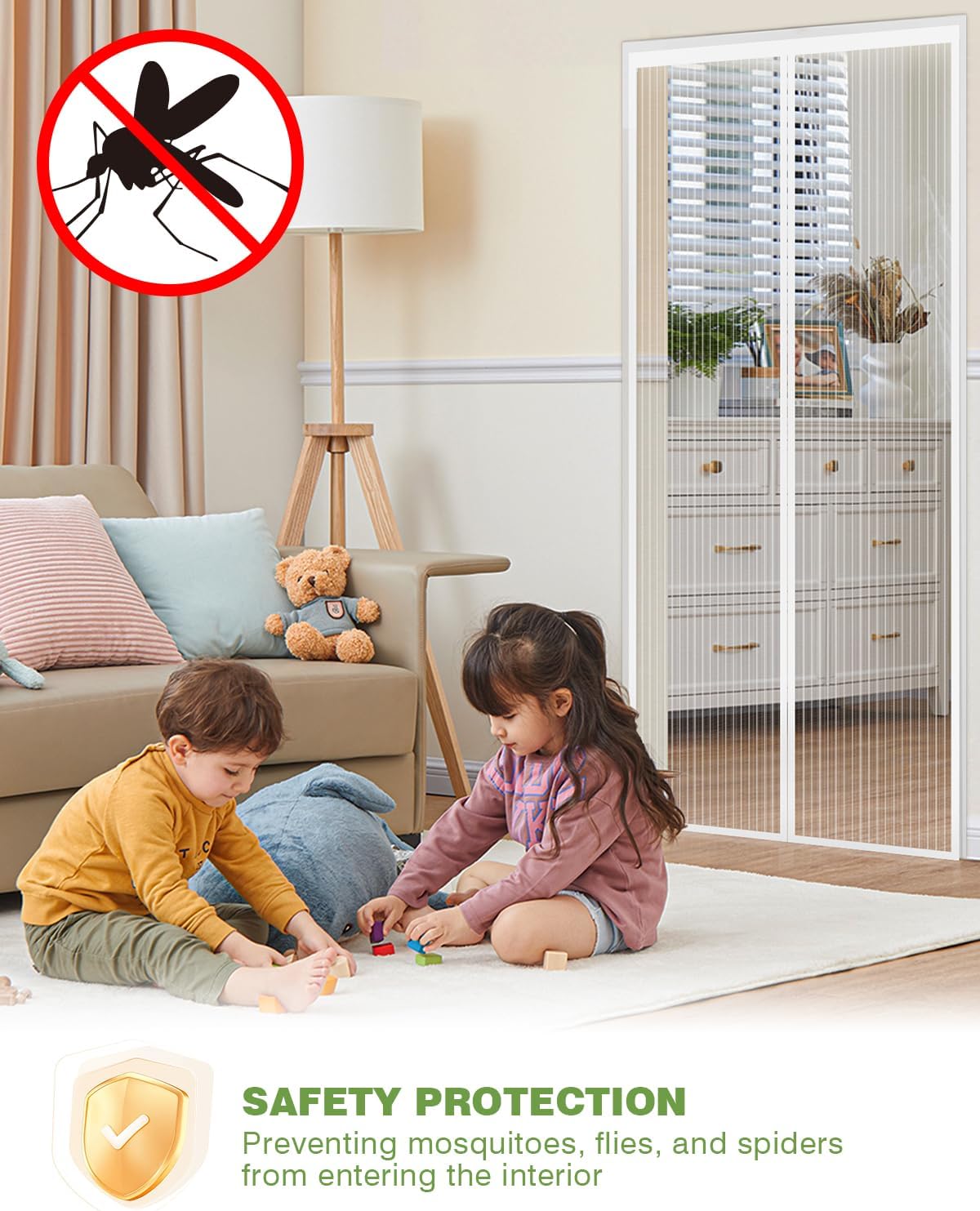 Thumbnail 2 de Auxmir Zanzariera magnetica 100 x 220 cm con chiusura automatica e 30 magneti, bianca