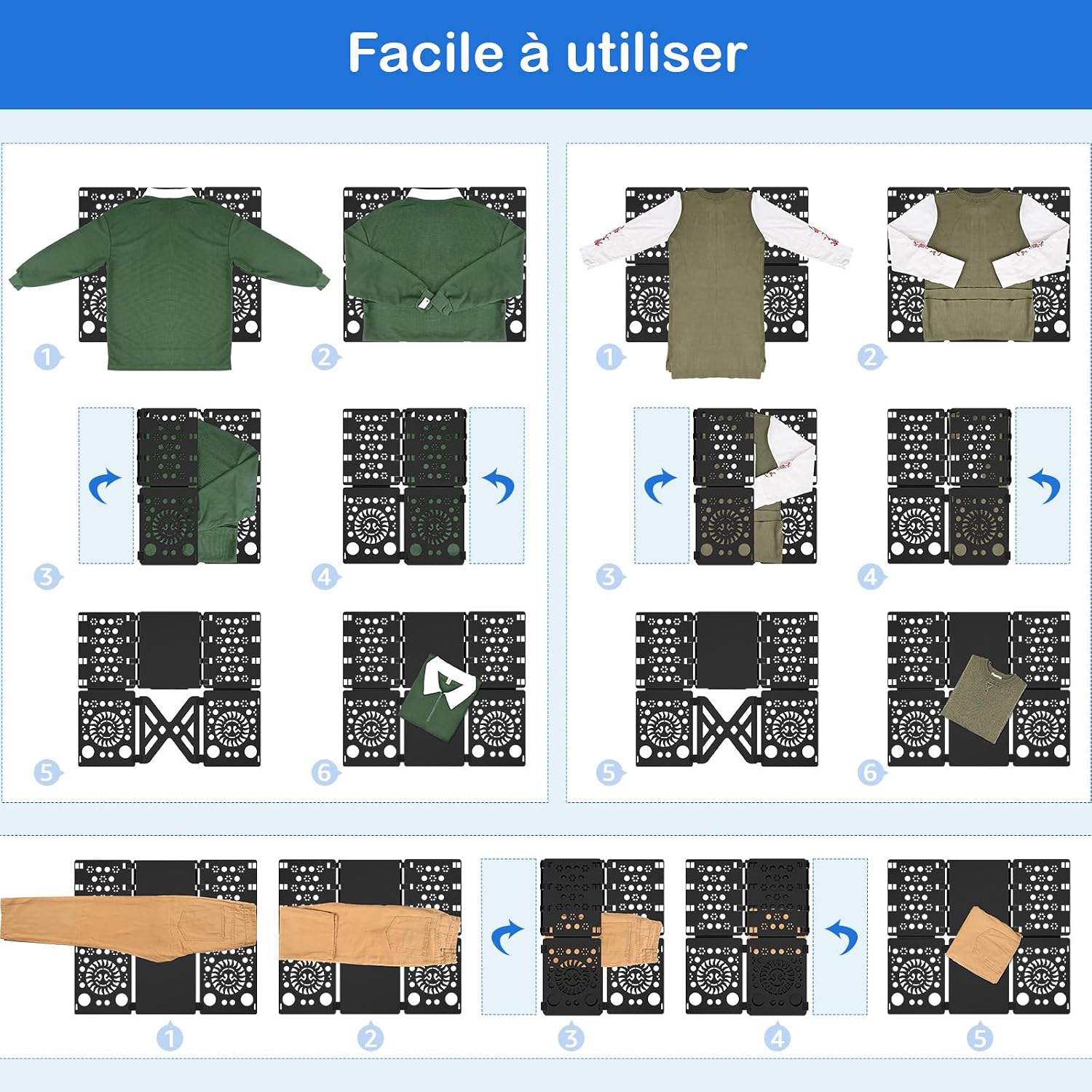 Detalle de BoxLegend V2-Plus : planche pliante pour chemises et vêtements, gain de place et pliage régulier