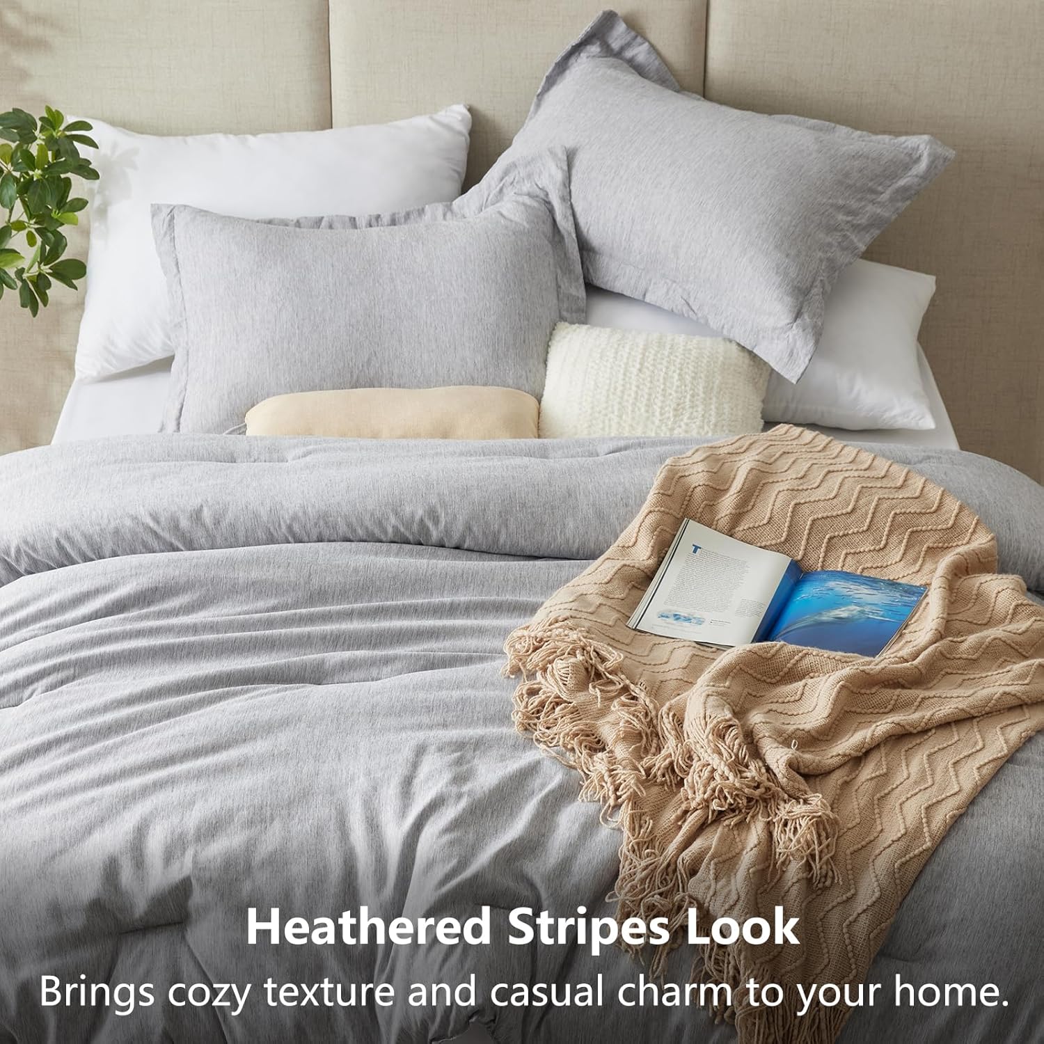 Detalle 2 de CozyLux Queen Comforter Set (3-Piece) in Light Gray, Double-Brushed Microfiber Cationic Dyeing