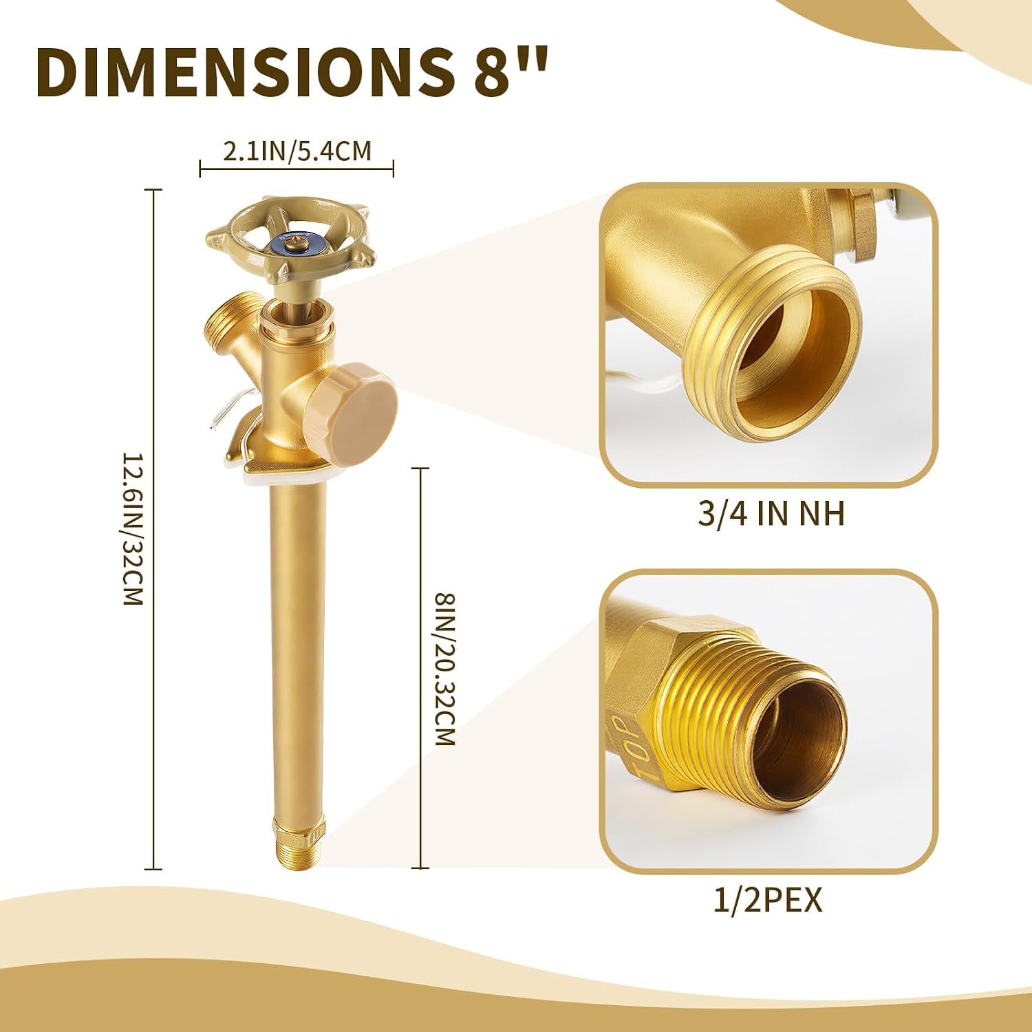 Detalle 2 de Himaweek FROST06 8-Inch Frost-Free Sillcock Valve, Anti-Siphon Brass
