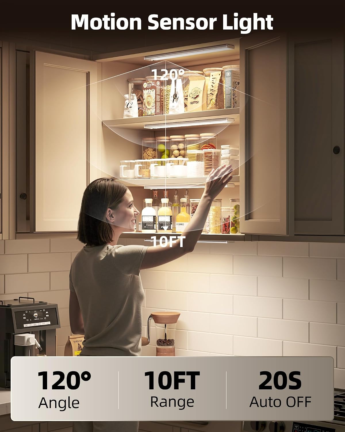 Detalle de AMETHEUS 74LED 16-Inch Under Cabinet Lights, Motion Sensor, 3 Color Temps