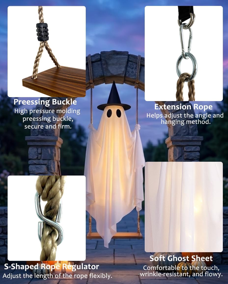 Thumbnail 6 de CYSKXYI Swing Ghost-003 5-Foot Halloween Hanging Ghost with Warm LEDs