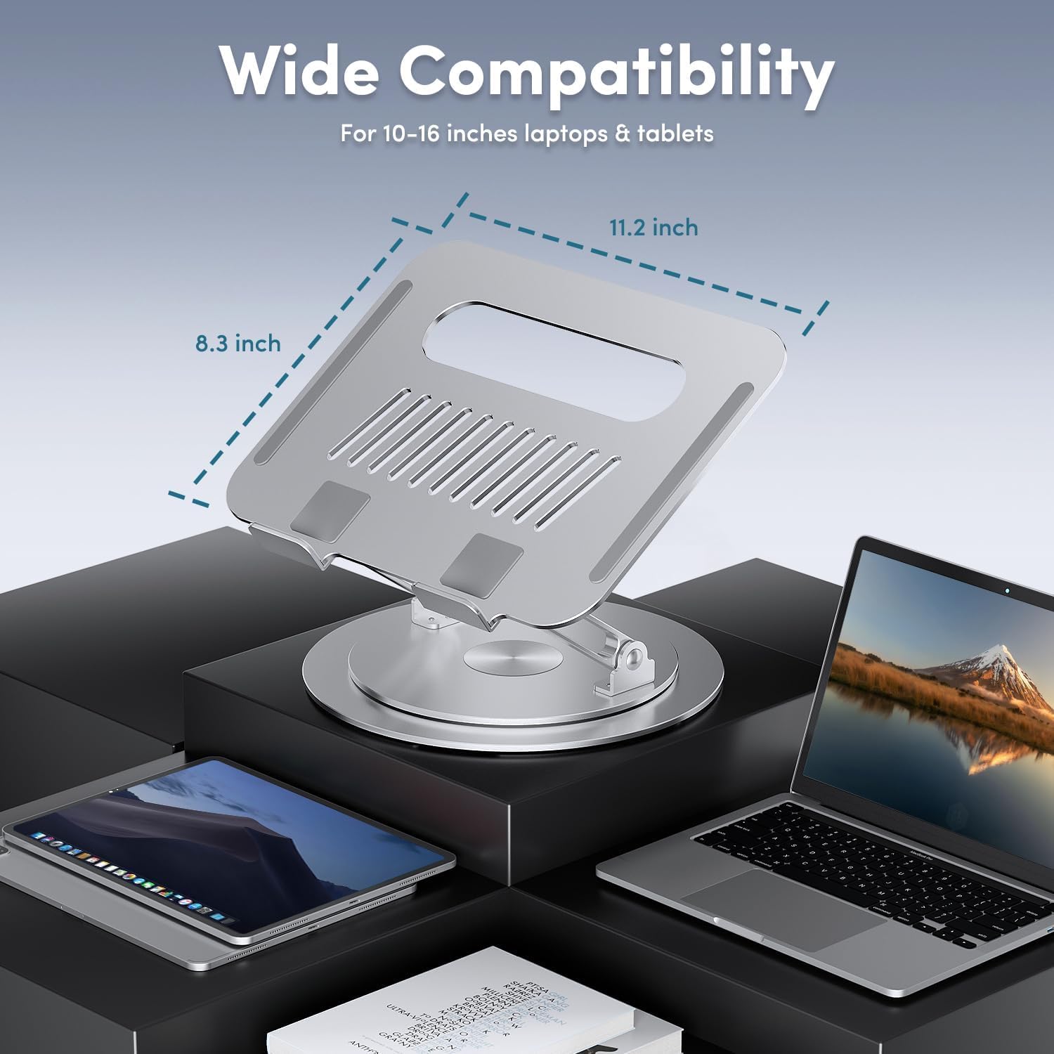 Thumbnail 6 de Lifelong 360° Rotating Adjustable Laptop Stand, Foldable Silver Riser