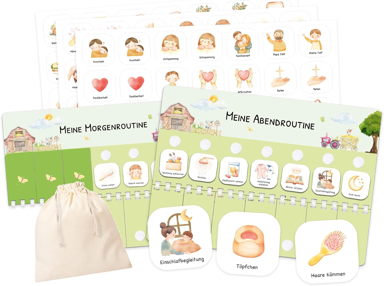 Detalle de Routine Planer Kinder für Morgen- und Abendroutine – Montessori Planer mit 105 Symbolkarten