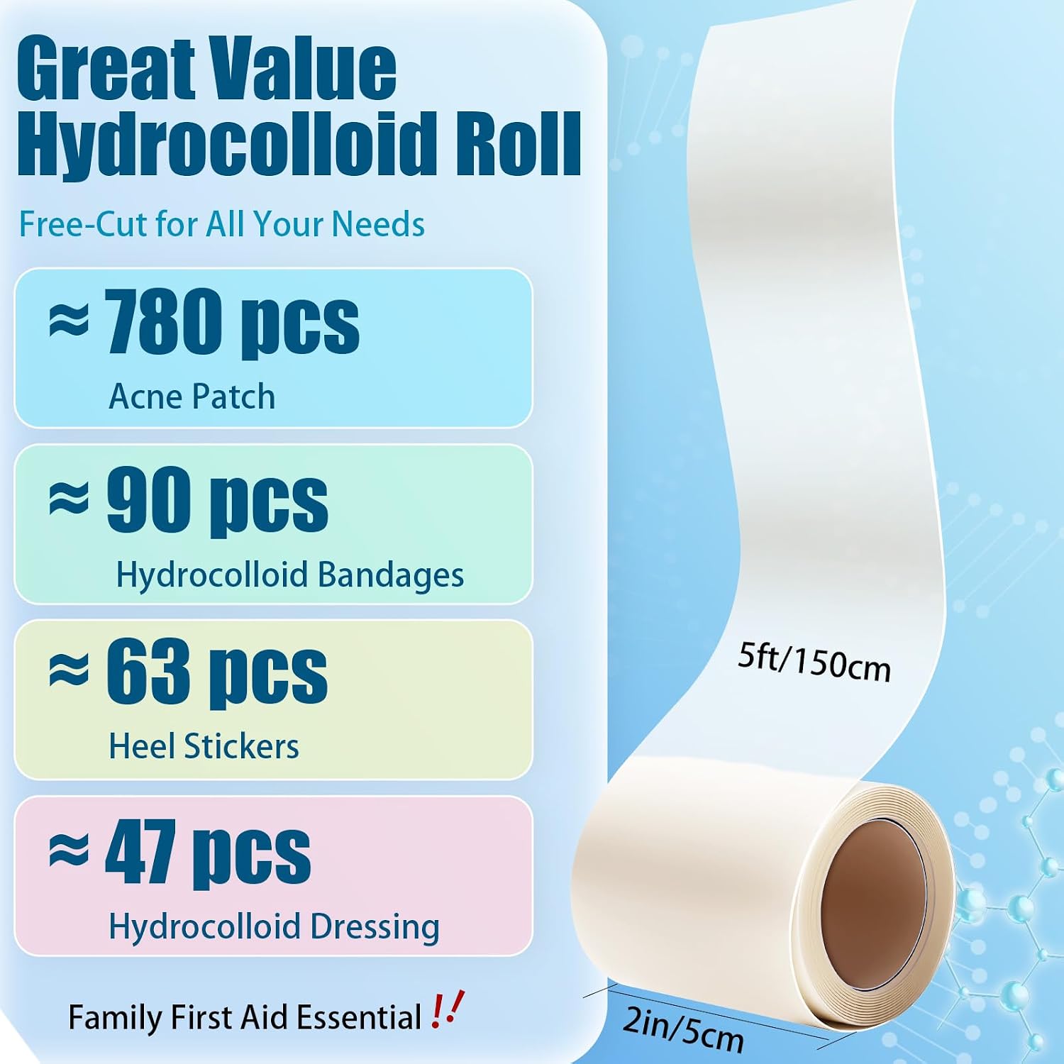 Detalle de BFEJAY Hydrocolloid Bandage Roll, 2 in x 4.8 ft, Cut-to-Size and Waterproof