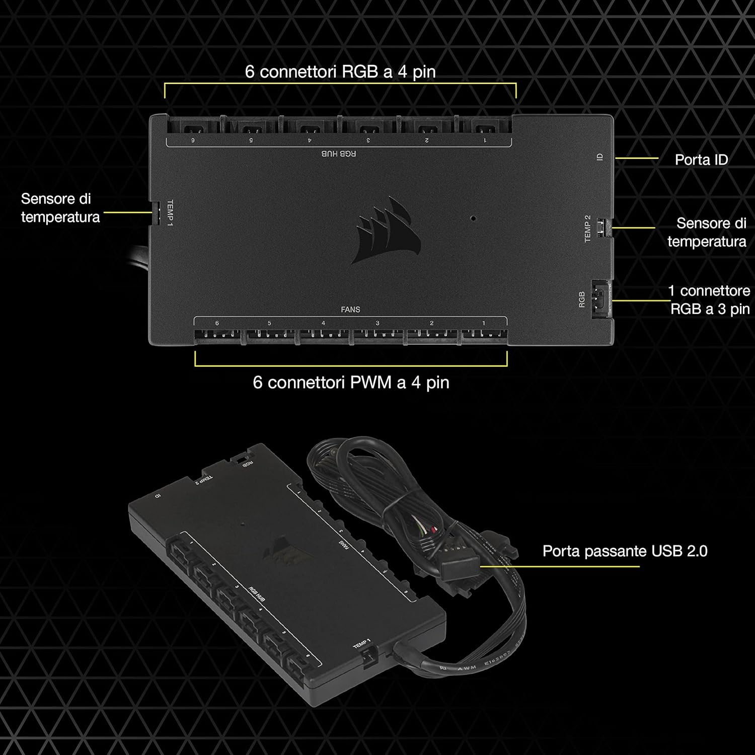 Thumbnail 6 de Corsair iCUE COMMANDER CORE XT – controller digitale per velocità ventole e illuminazione RGB (fino a 6 PWM, 264 LED RGB) nero