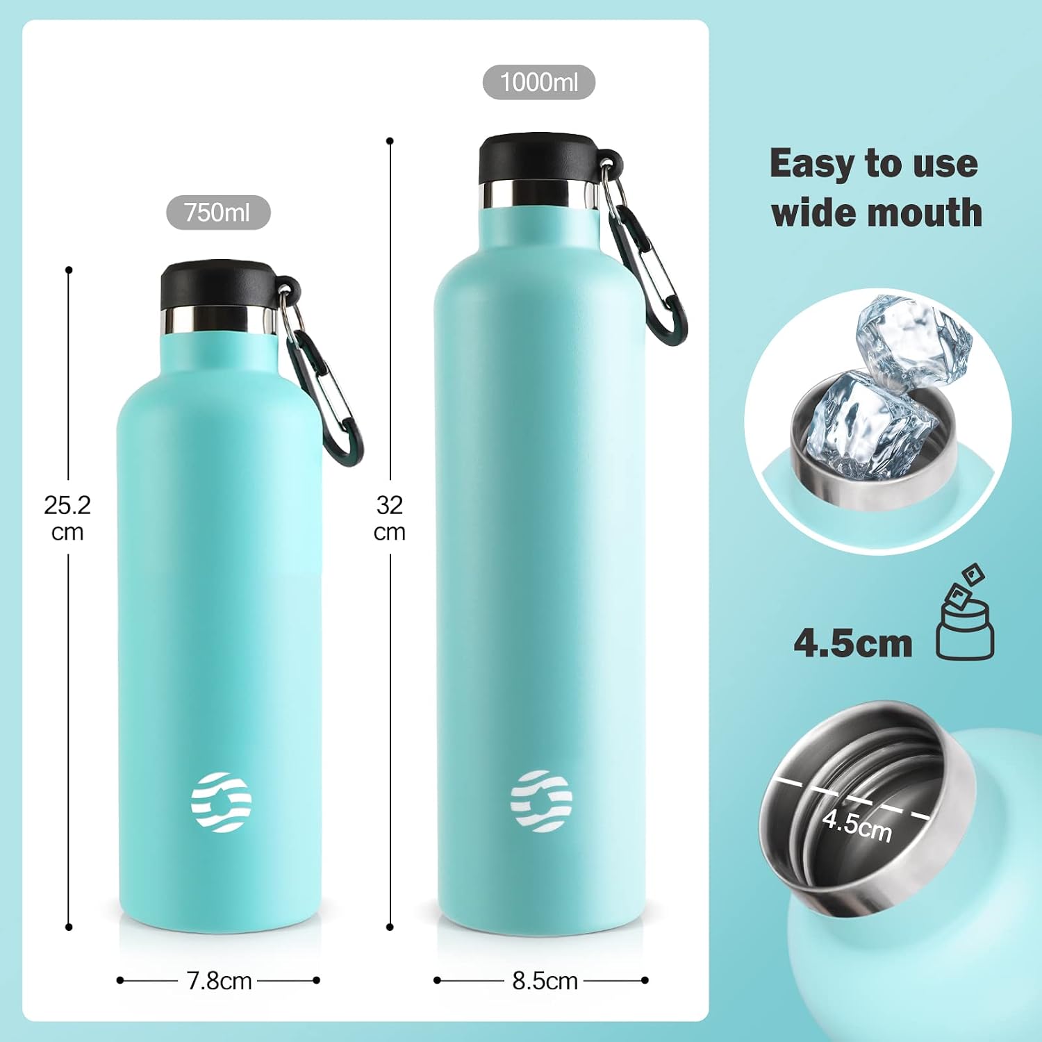 Detalle 2 de FEIJIAN Stainless Steel Water Bottle 1L