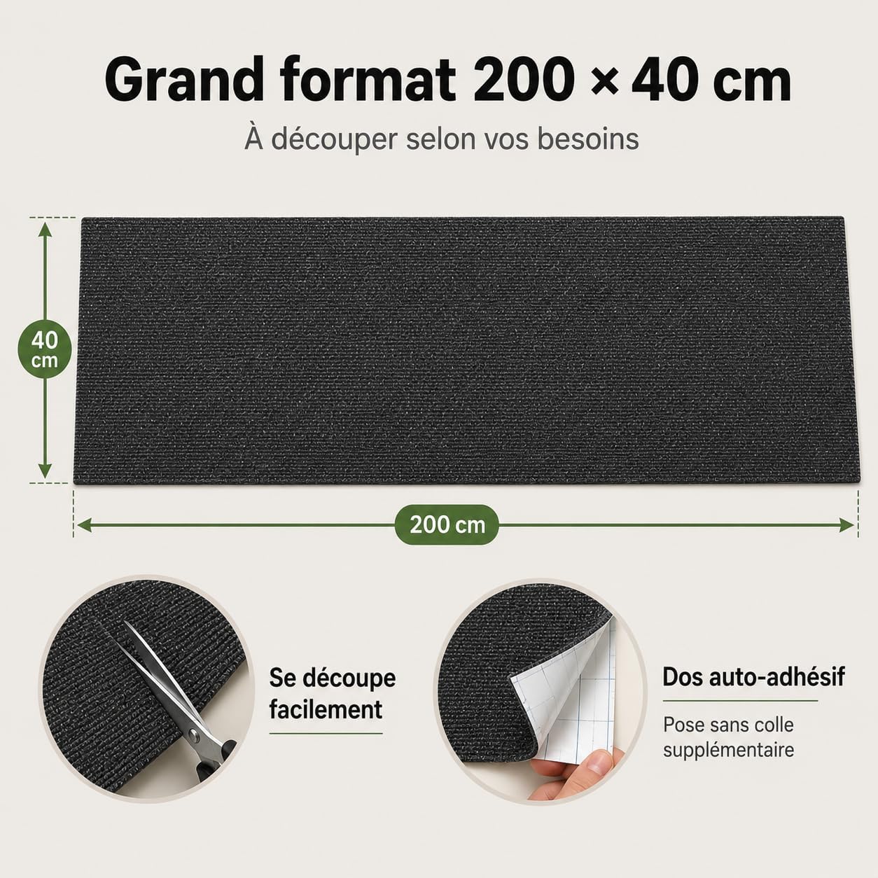 Thumbnail 2 de Protection Canapé Chat Anti Griffes – Tapis griffoir 200 x 40 cm découpable, auto-adhésif et résistant en fibre polyester (Gris)