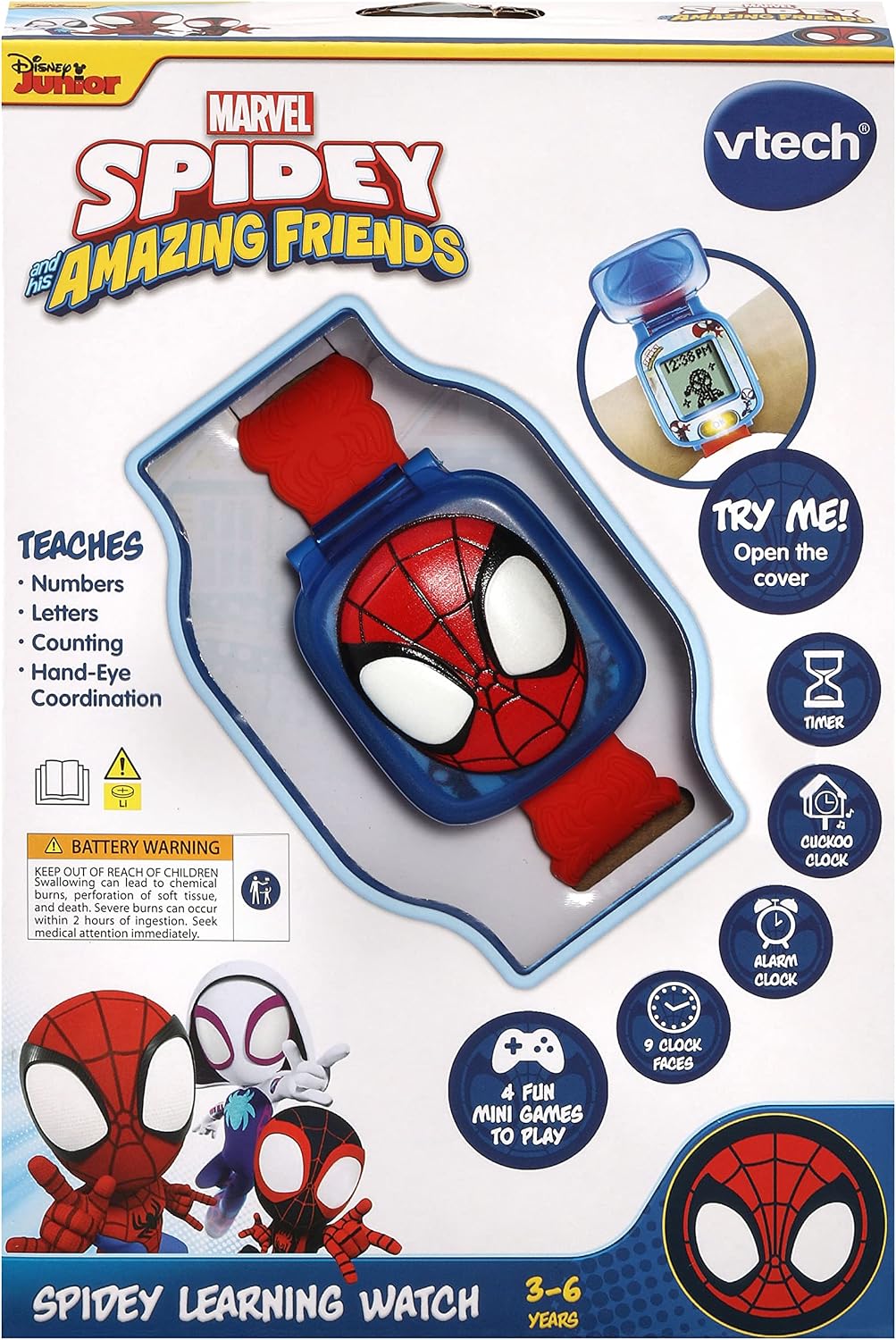 Detalle de VTech Spidey Learning Watch (Spidey and His Amazing Friends) – Interactive time-telling clock toy for ages 2–5, red