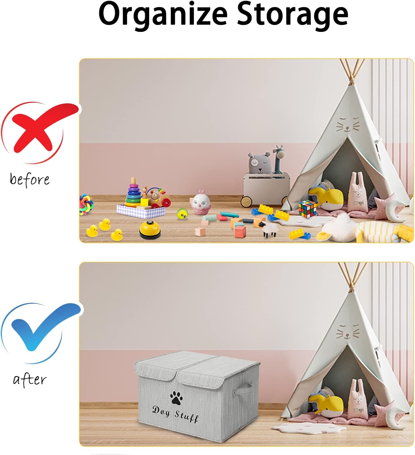 Thumbnail 5 de Morezi dog toy box basket storage with lid (bamboo grey) for home organisation