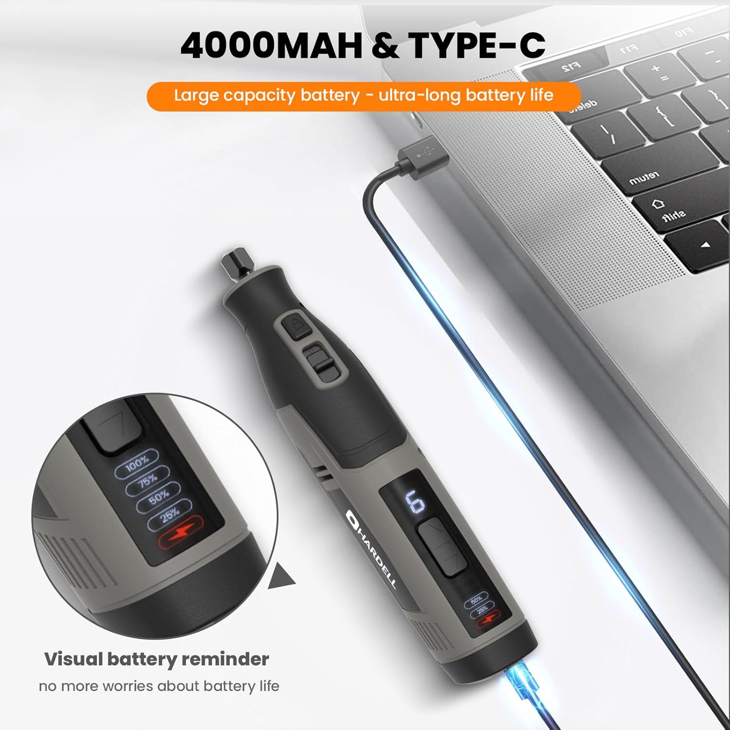 Thumbnail 5 de HARDELL Cordless Rotary Tool 4000mAh - 6 speeds, 28000RPM, 80 Accessories