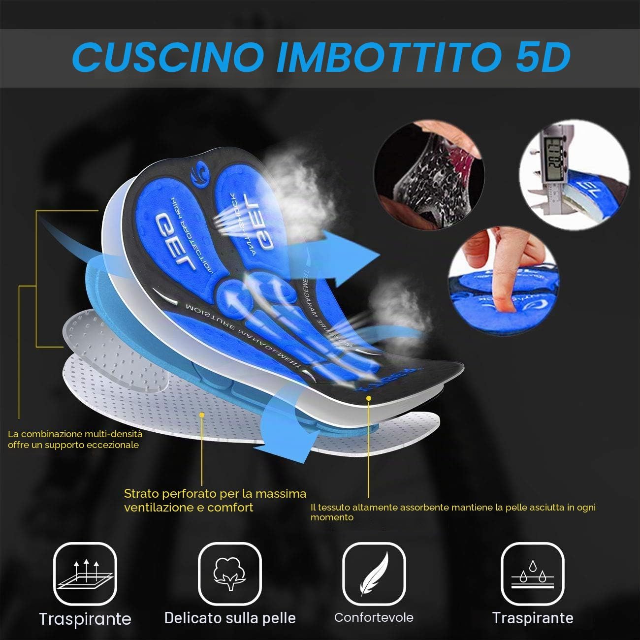 Detalle 2 de X-TIGER Boxer da ciclismo da uomo con imbottitura 5D e gel, traspirante