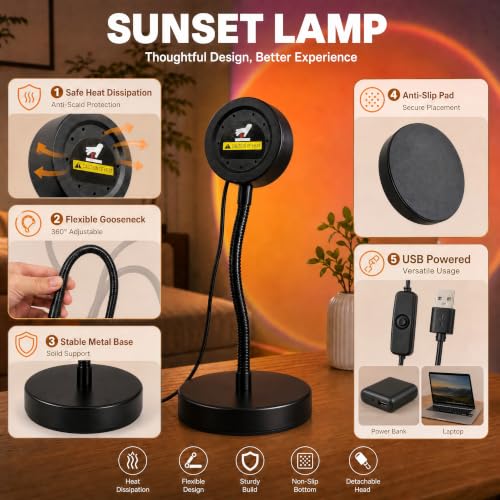 Detalle 2 de QUIGO Sunset Lamp: Lampe Coucher de Soleil RGB pour Ambiance Chambre et Bureau