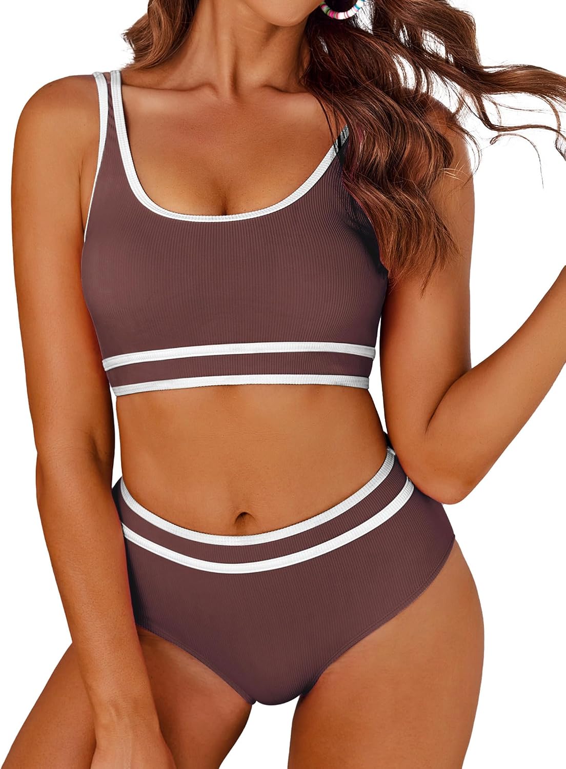 Detalle 1 de AI'MAGE Bikini Damen Set – Bauchweg High Waist mit Rippenstruktur, Push-Up & verstellbaren Trägern