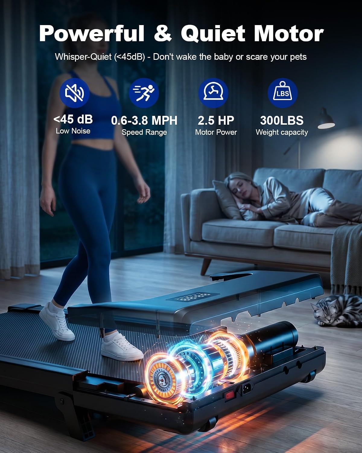 Thumbnail 3 de MJWW Walking Pad 6% Incline Under-Desk Treadmill, 2.5 HP, Remote & App
