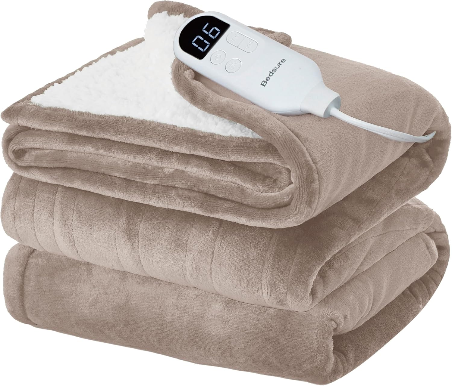 Detalle de Bedsure BS-100T Twin Electric Blanket, Flannel and Sherpa, 6 Heat Levels