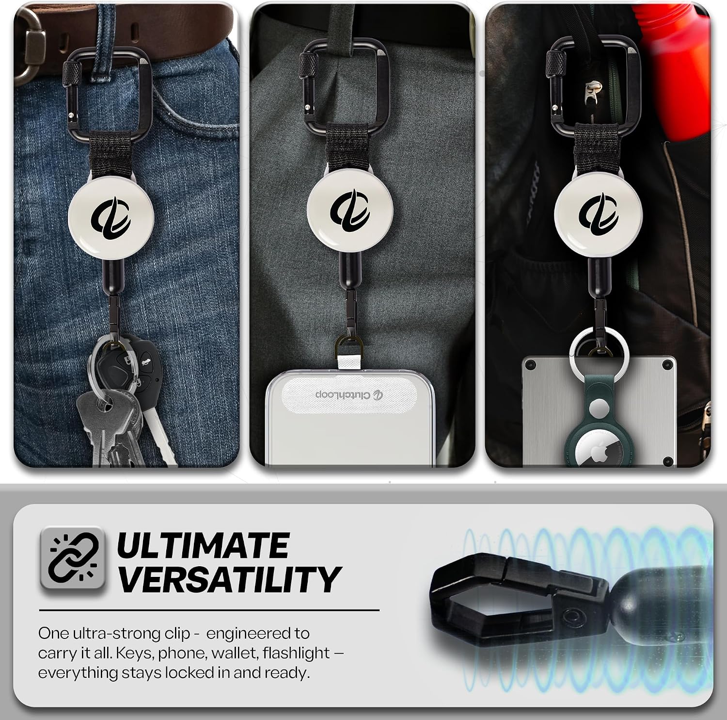 Detalle de ClutchLoop Anti-Theft Phone Tether with Retractable Steel Line and Locking Carabiner (Universal)