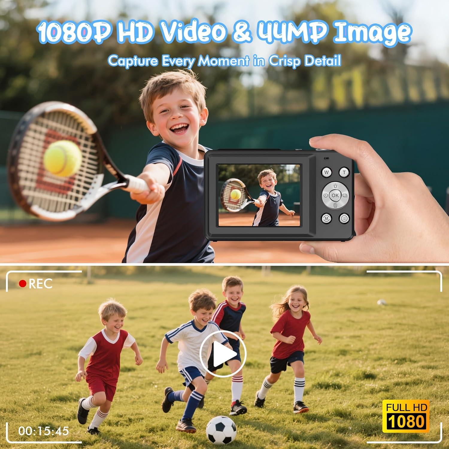 Thumbnail 1 de Digital Camera 1080P 44MP Vlogging Camera for Kids & Teens – 2.4" Screen, 16x Zoom, Anti-Shake, USB Webcam (Black) (No SD Card)