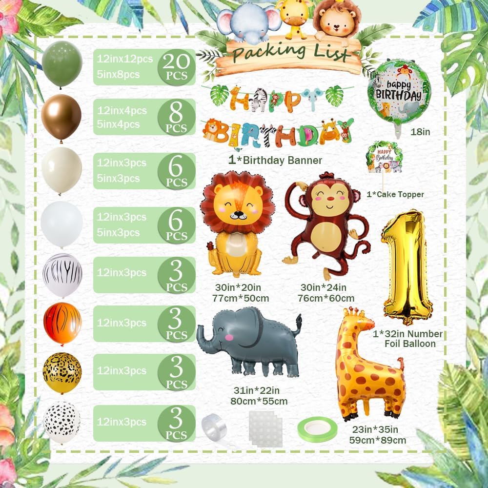 Thumbnail 1 de 1st Birthday Jungle Safari Decorations for Boys and Girls by FUBABCO