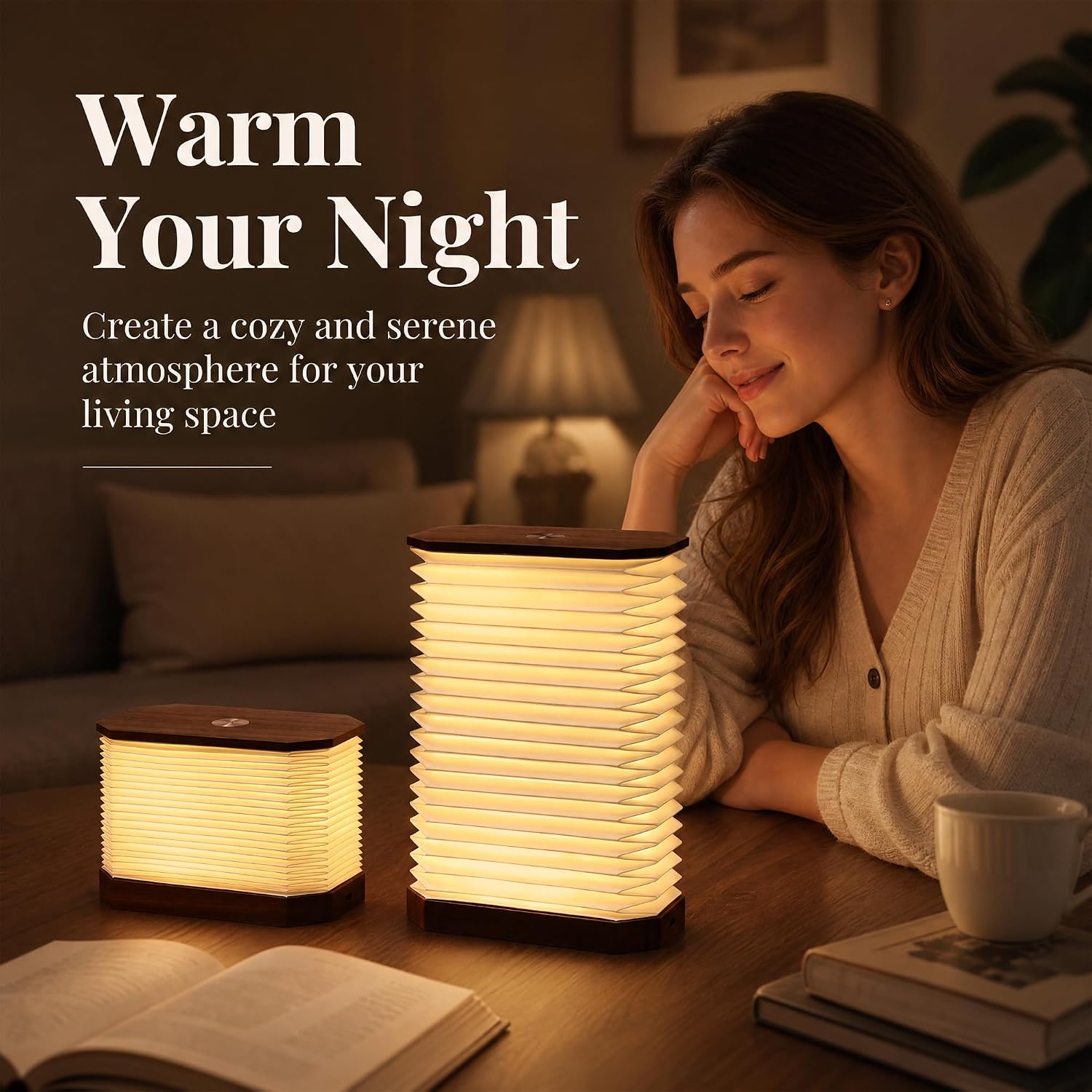 Detalle de Ba suns OL-1-B Folding Accordion Paper Lamp, Rechargeable Touch-Dimmable LED