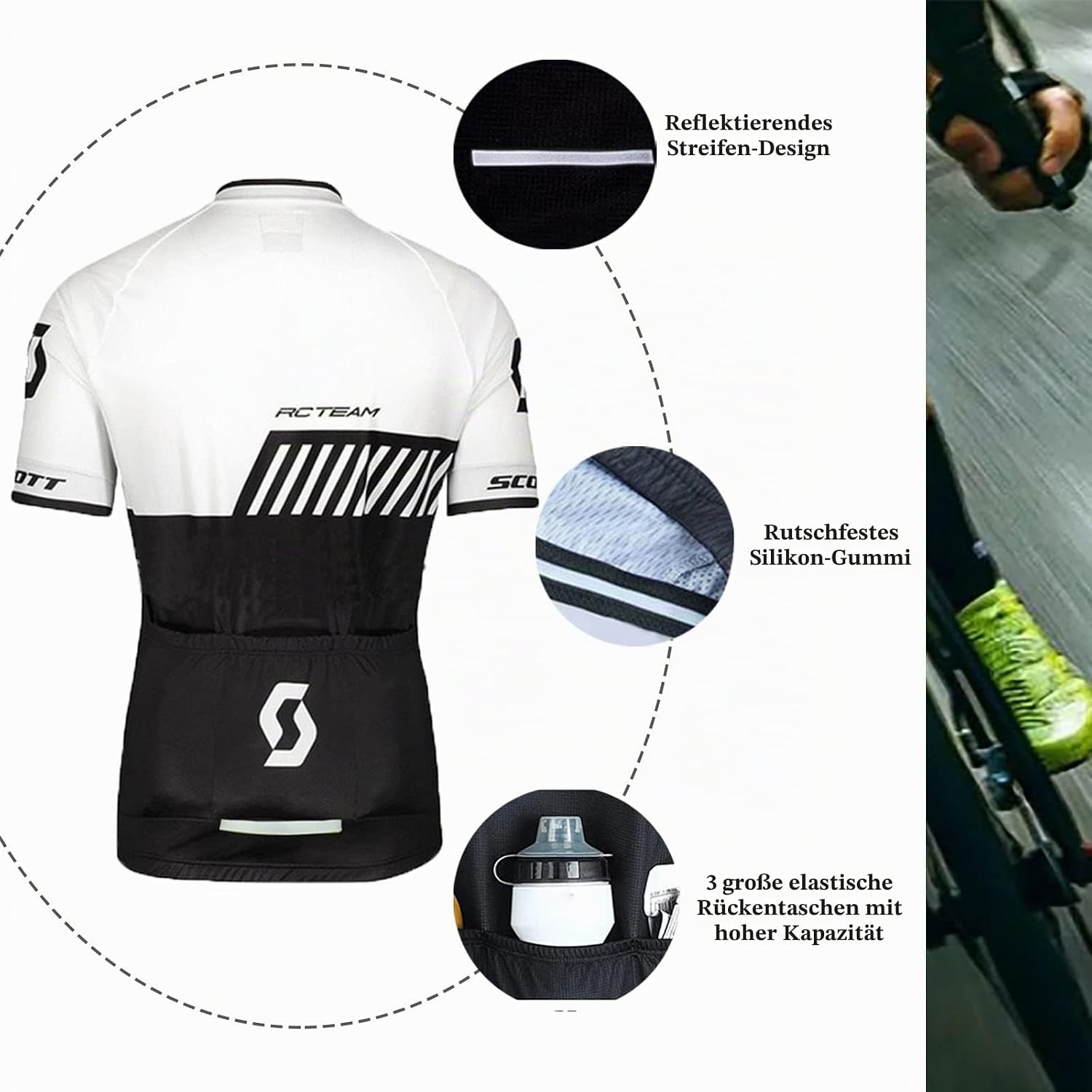 Detalle de HOMTOL Herren Fahrradbekleidung Kurzarm – MTB Radsportanzug mit 3D-Gel-Gepolsterten Shorts