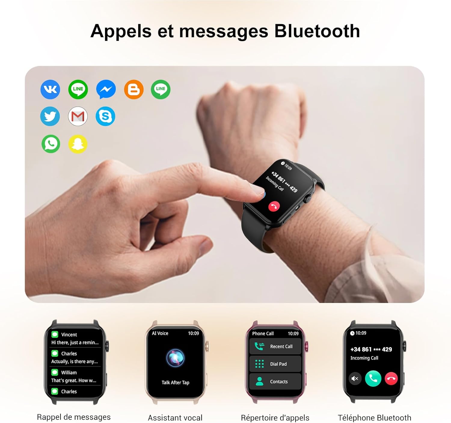 Thumbnail 2 de Yxtel Montre Connectée – Montre Sport Unisexe avec Appels Bluetooth, Suivi Santé et Étanchéité 1 ATM