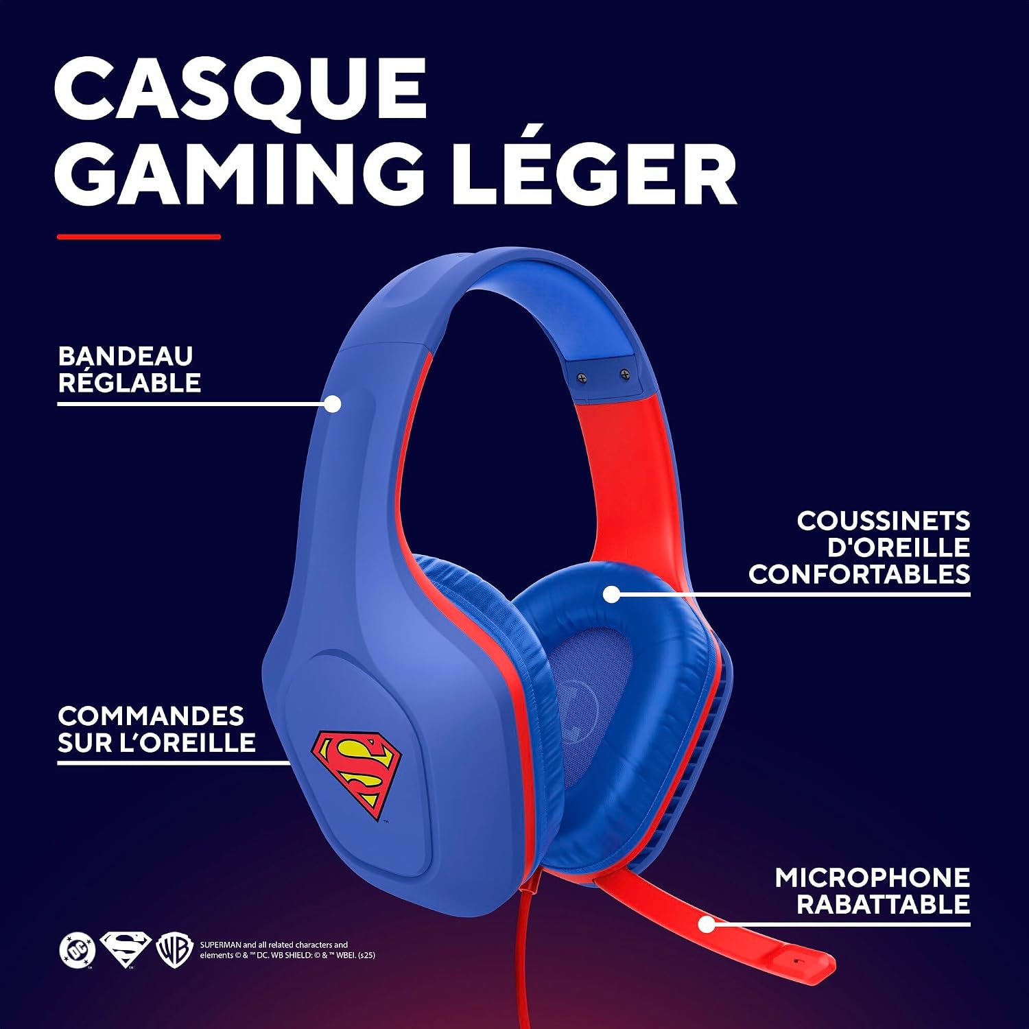 Detalle de GXTrust 416SM Zirox Casque Gaming sous licence Superman – 50 mm, connexion jack 3,5 mm, câble 1,2 m, bleu