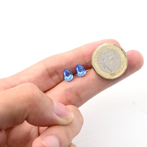 Detalle de Weviway Sterling Silver Blue Sapphire Teardrop Stud Earrings