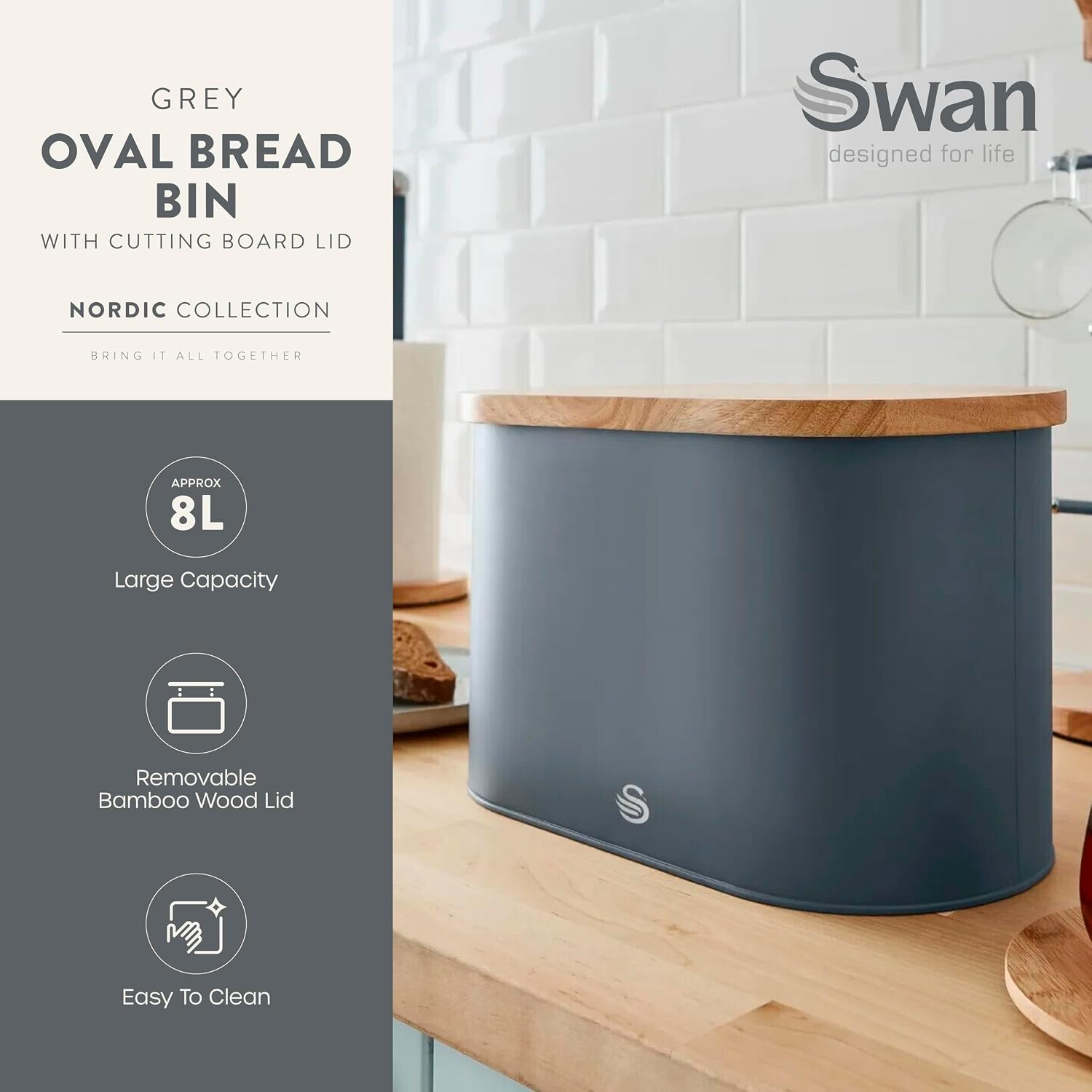Thumbnail 1 de Swan Nordic Bread Bin with Bamboo Lid