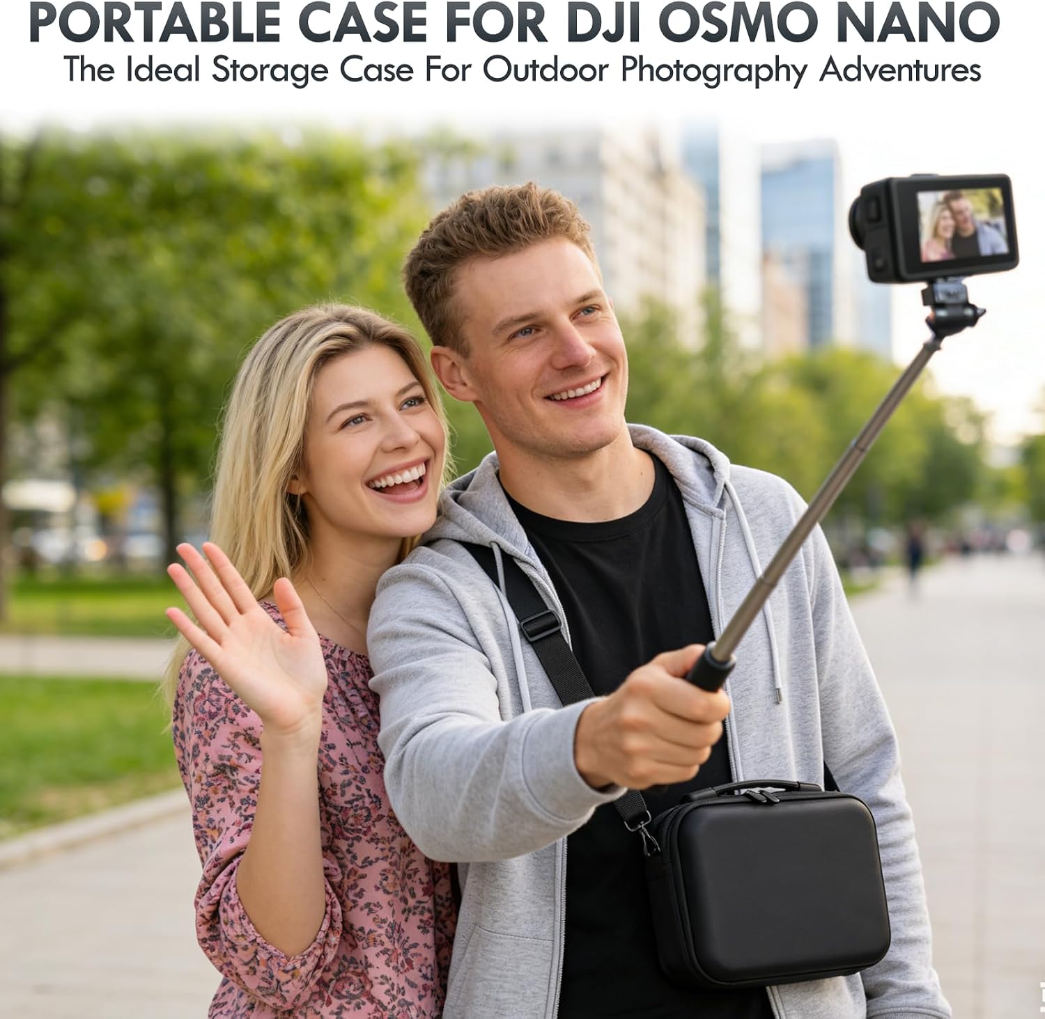 Thumbnail 6 de INQUIRLLY ST-08006 draagtas voor DJI Osmo Action 6, zwart PU-leer met schouderriem