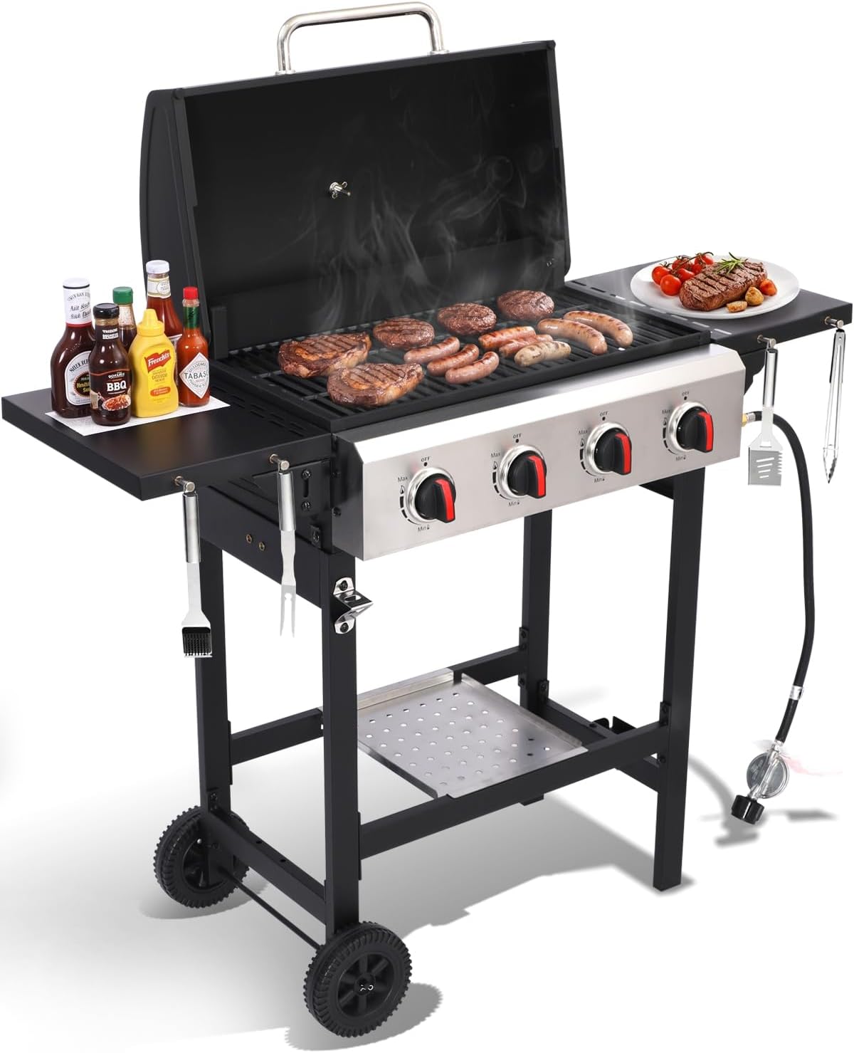 Detalle de GRILL DEPOTS 4-Burner Propane Gas Grill, 40,000 BTU, Cast-Iron Grates