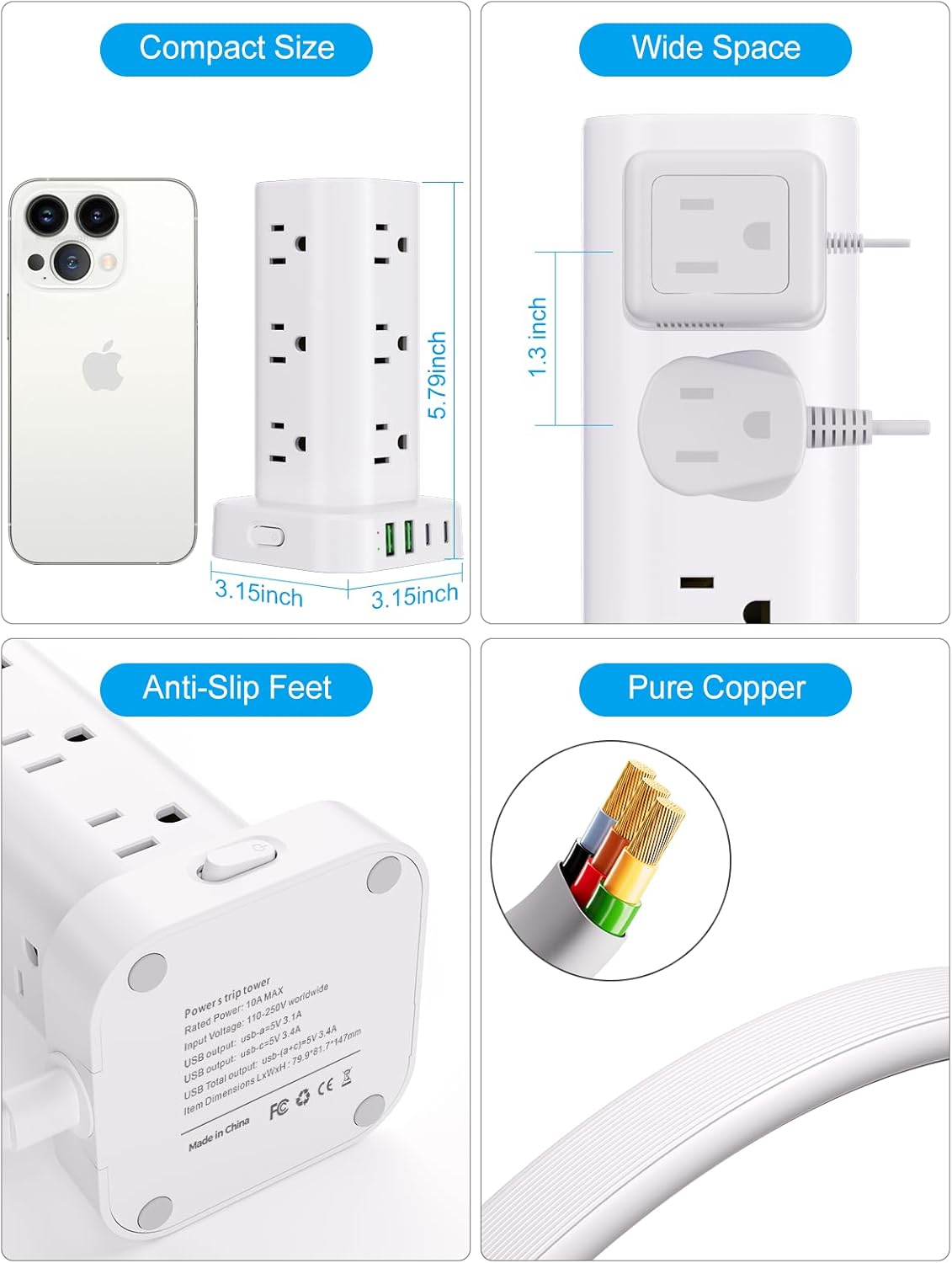 Thumbnail 6 de Power Strip Tower with Wireless Charger: 17-in-1 Desk Organizer and Charging Hub