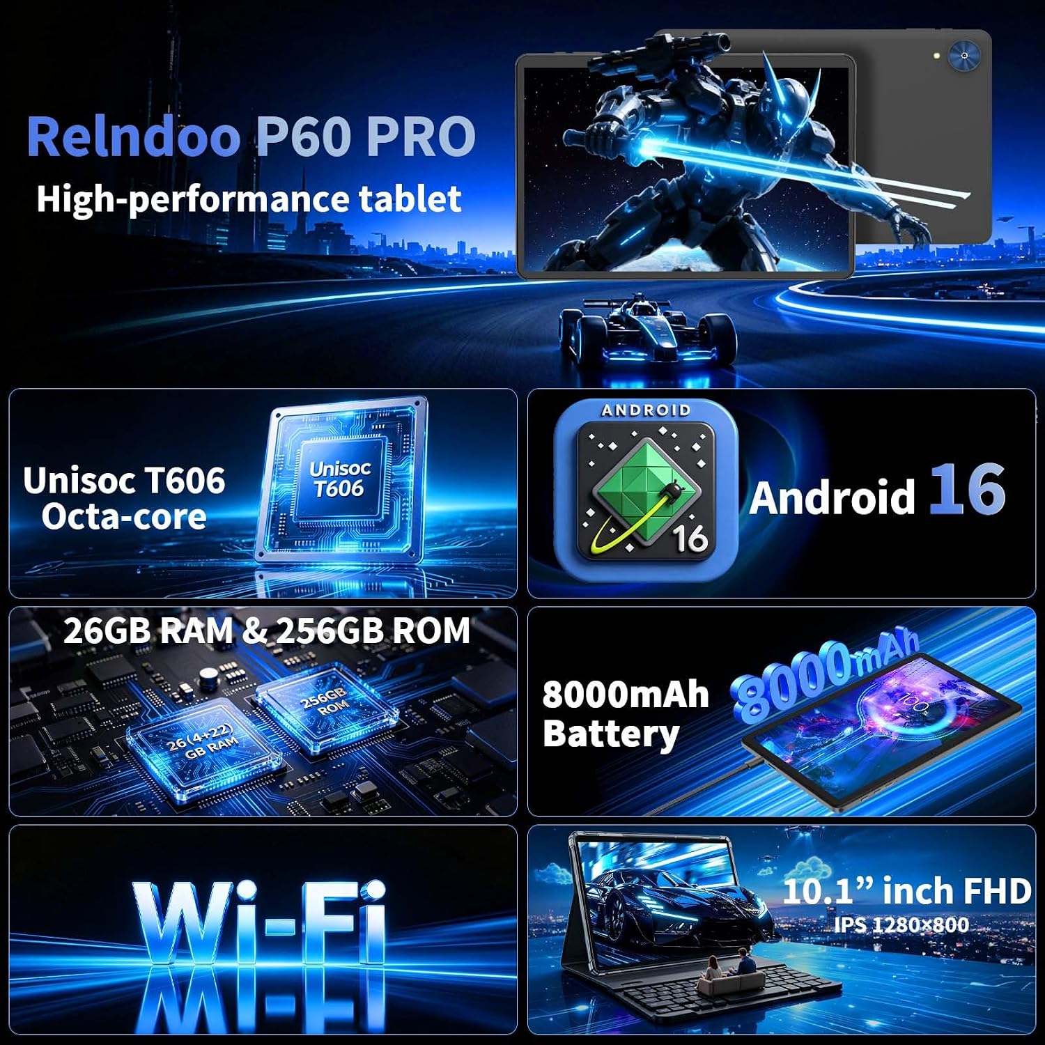 Thumbnail 1 de Relndoo P60 10.1-Inch Android 16 Tablet with Keyboard and Expandable Storage