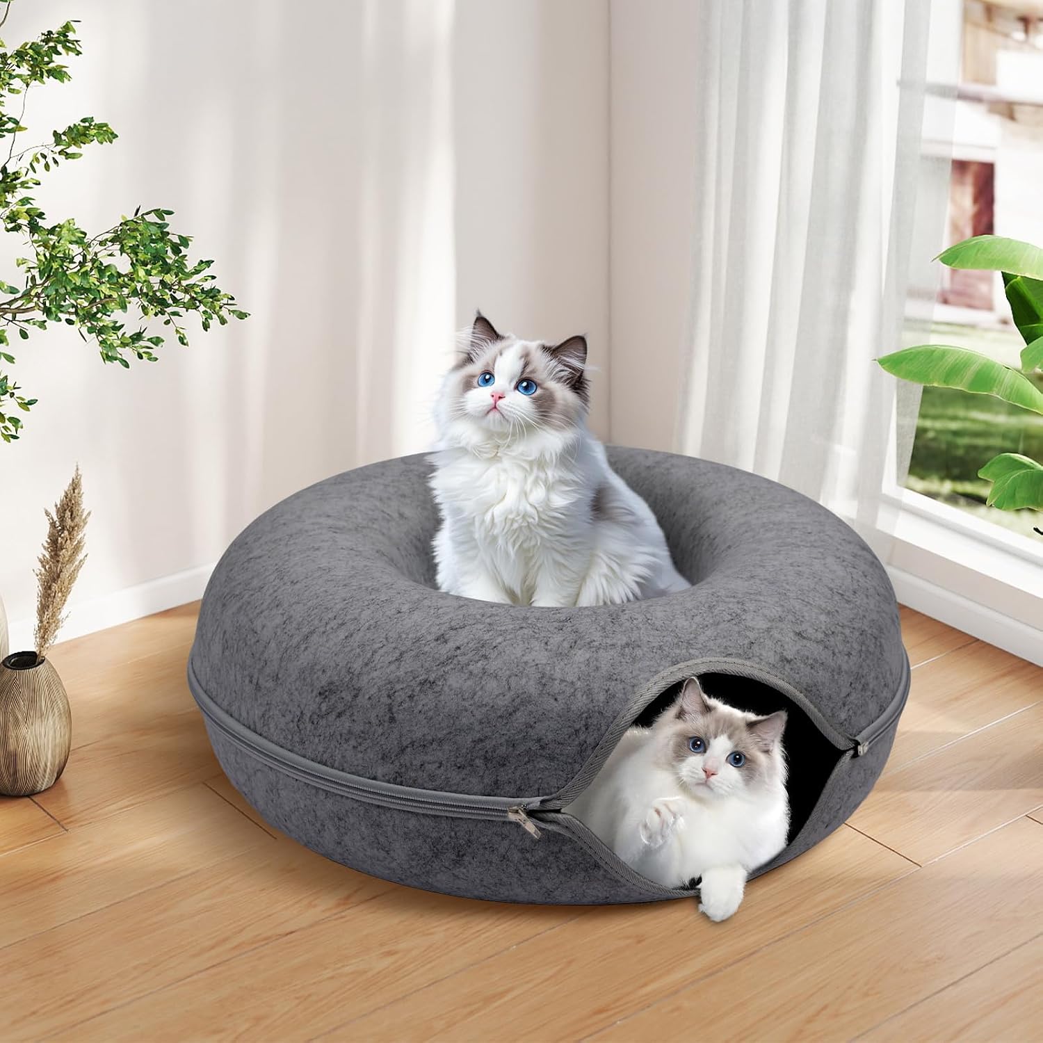 Detalle 2 de Heeyoo Hy-MZCCBT Cat Cave, 24-In Donut Tunnel, Dark Gray, 7-In Opening