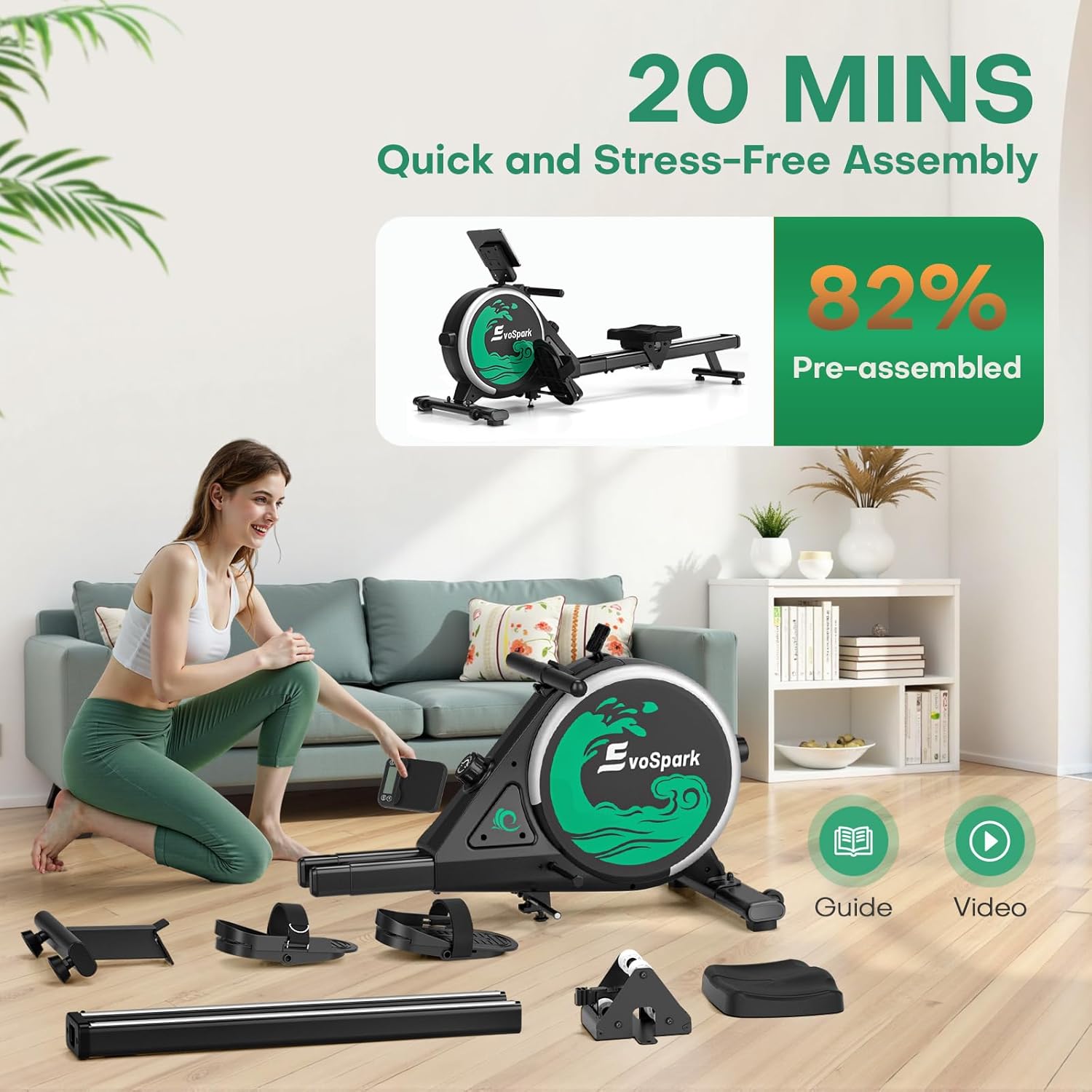 Thumbnail 6 de EvoSpark Magnetic Rowing Machine for Home Gym — Foldable, 350 lb Capacity, App Supported