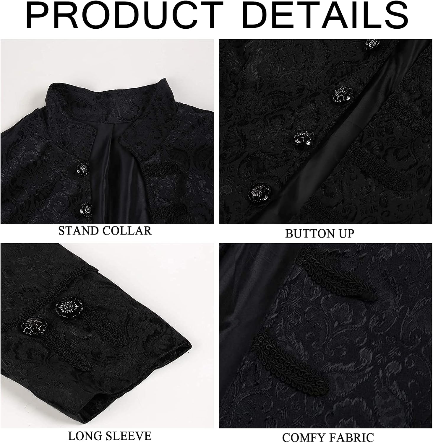 Detalle 1 de Men's Medieval Tailcoat Jacket in Jacquard Fabric