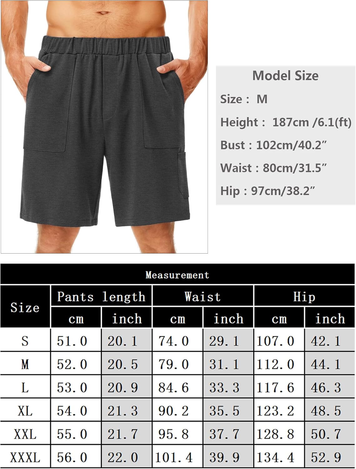 Thumbnail 5 de Wayleb Pantaloncini uomo sportivi in cotone 65% poliestere 35% cotone con tasche S-3XL