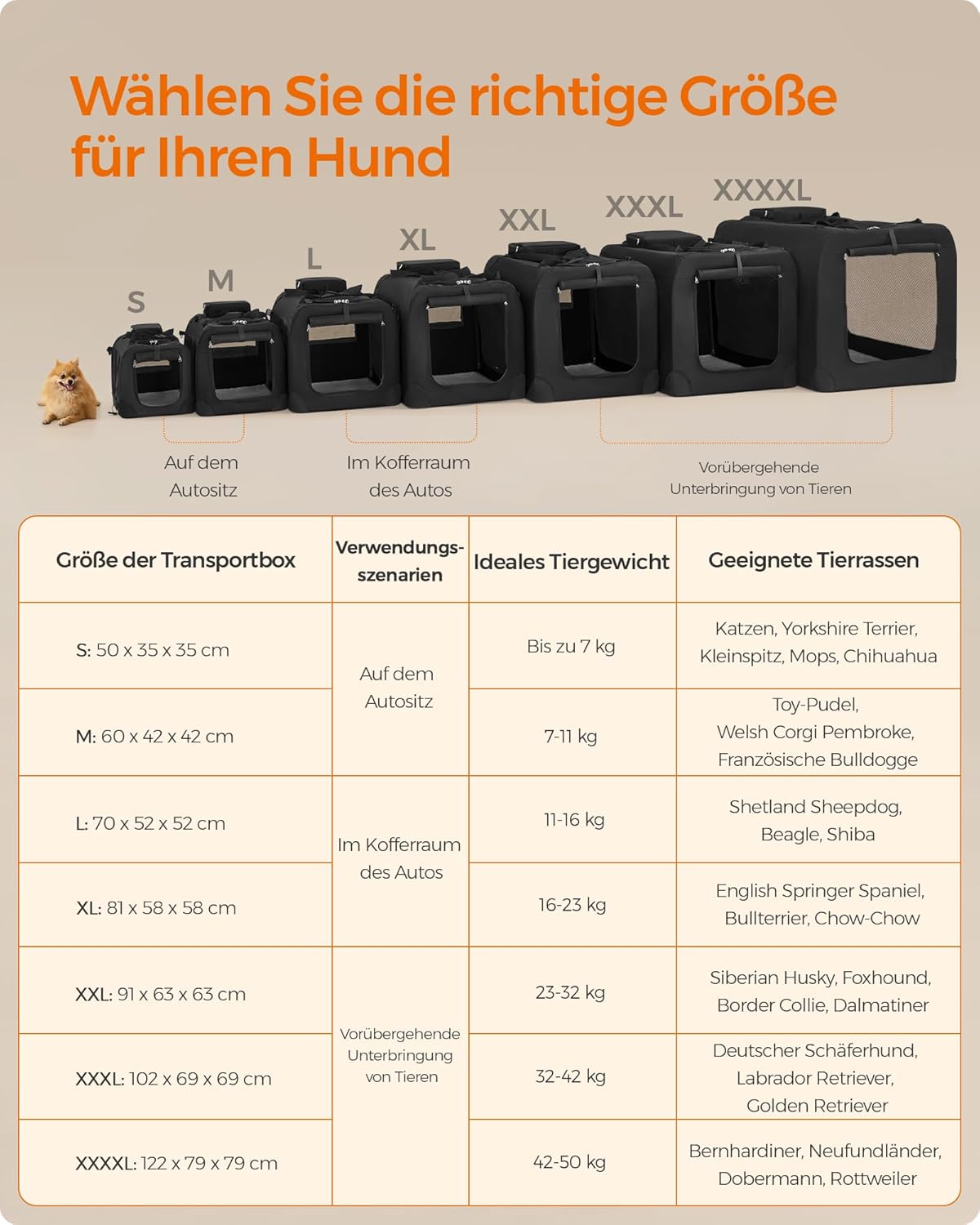 Detalle de Feandrea faltbare Hundebox XL 81 × 58 × 58 cm – Transportbox Hund mit Metallrahmen (PDC80H)