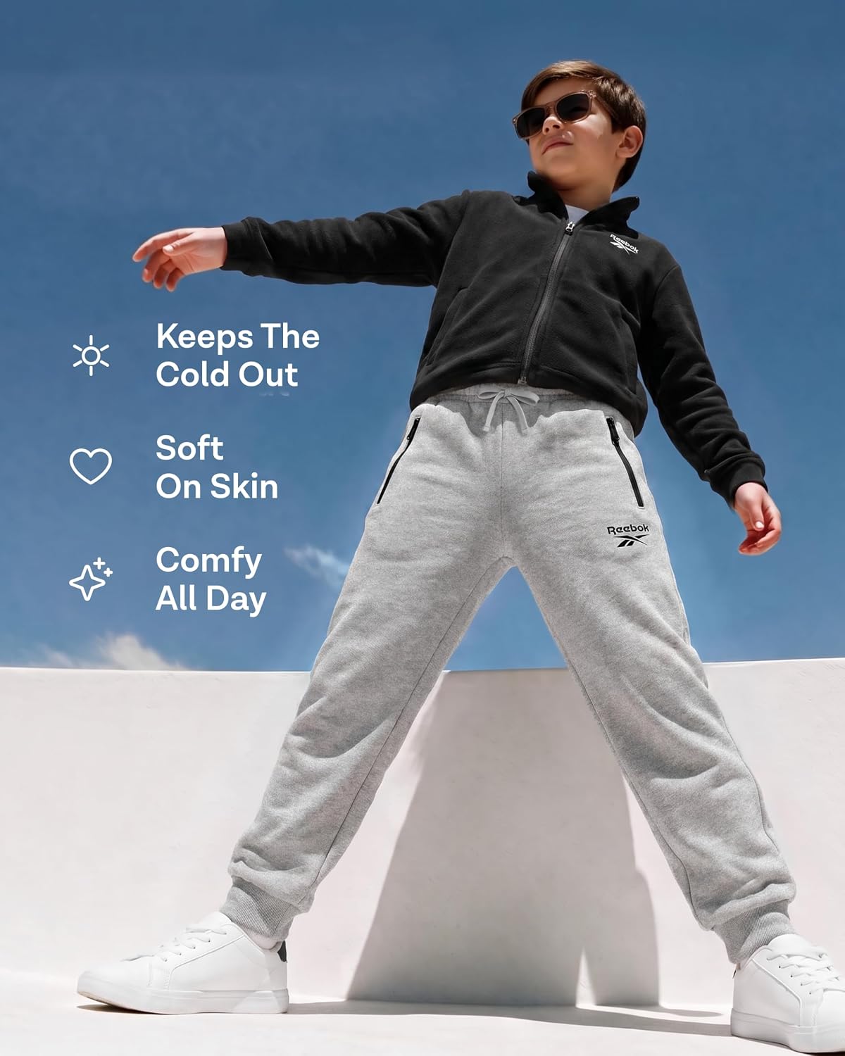 Detalle de Reebok Boys' Fleece Joggers, 3-Pack