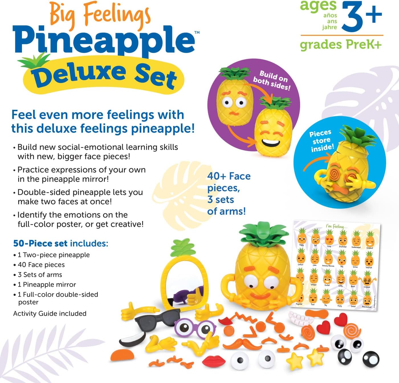 Detalle de Learning Resources Ananas des Émotions Deluxe – Jouet sensoriel Montessori (50 pièces) pour Orthophonie & Autisme