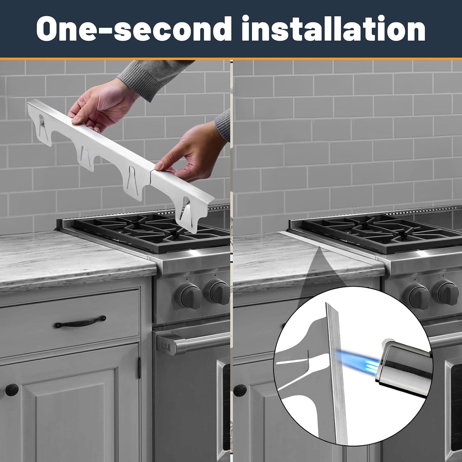 Detalle de SZJHXIN Adjustable Stove Gap Filler, 13.8–27.5-Inch, 2-Pack, Silver
