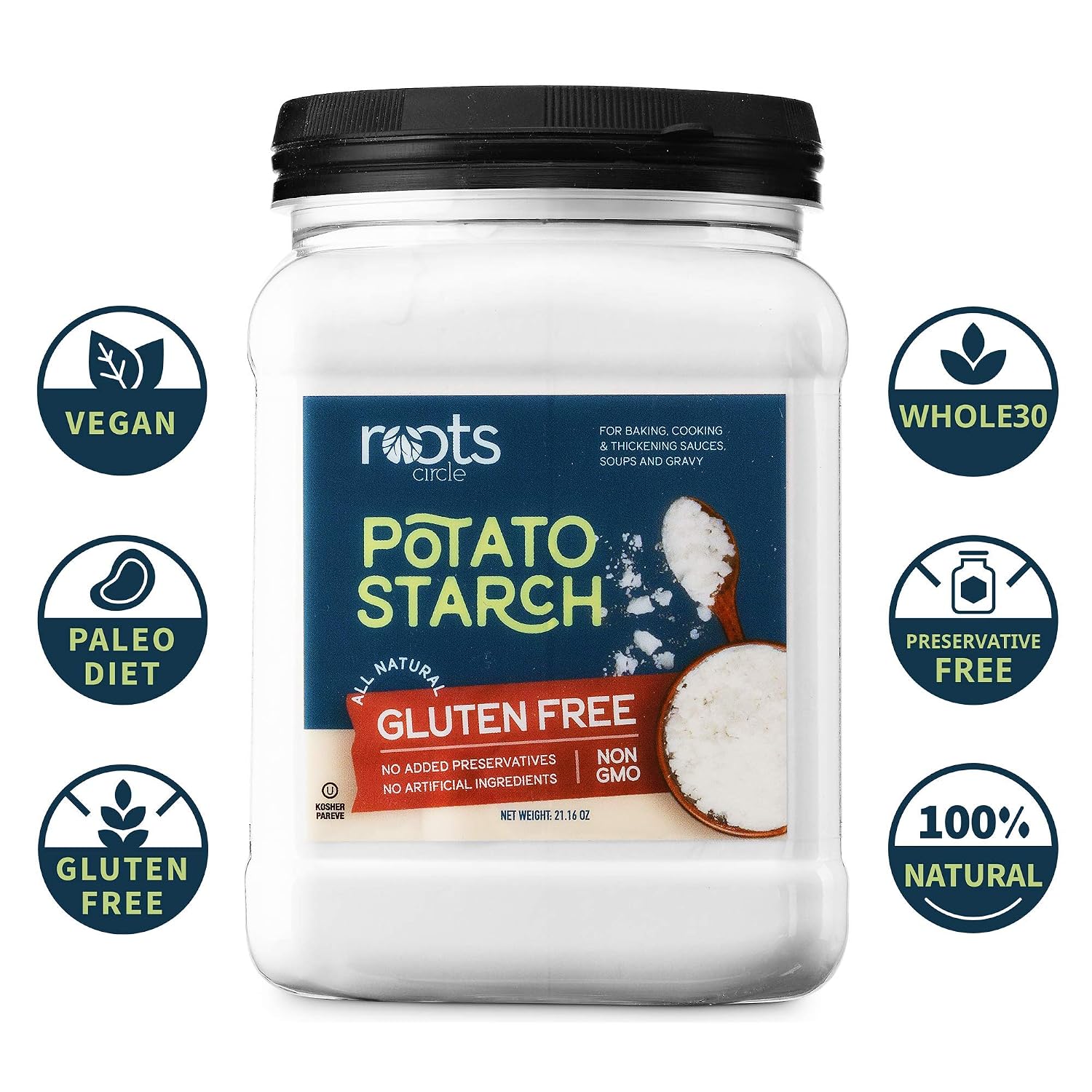 Detalle de Roots Circle Gluten-Free Potato Starch, 21 oz Jar for Sauces and Baking