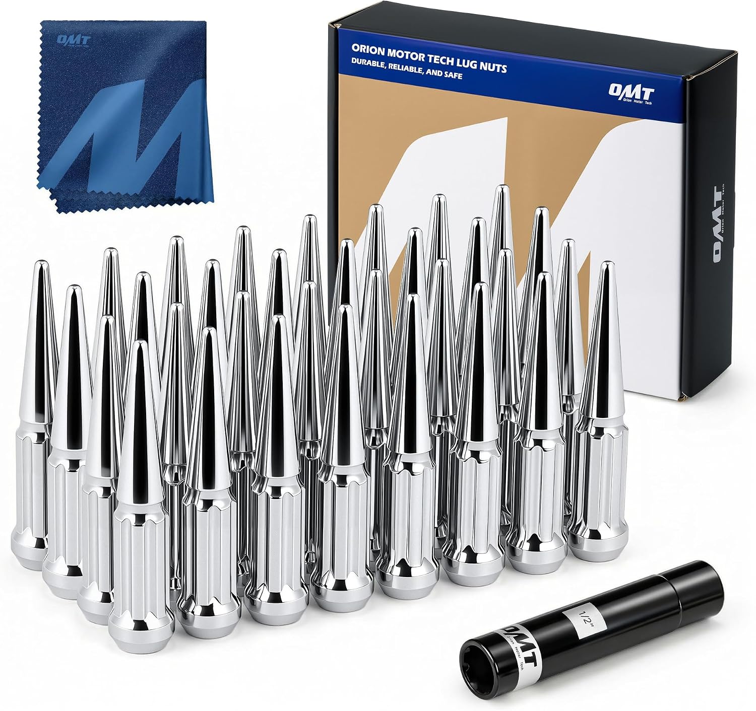 Detalle de Orion Motor Tech 14mm x 1.5 Chrome Lug Nuts (32-Piece) with 60° Conical Seat, M14x1.5